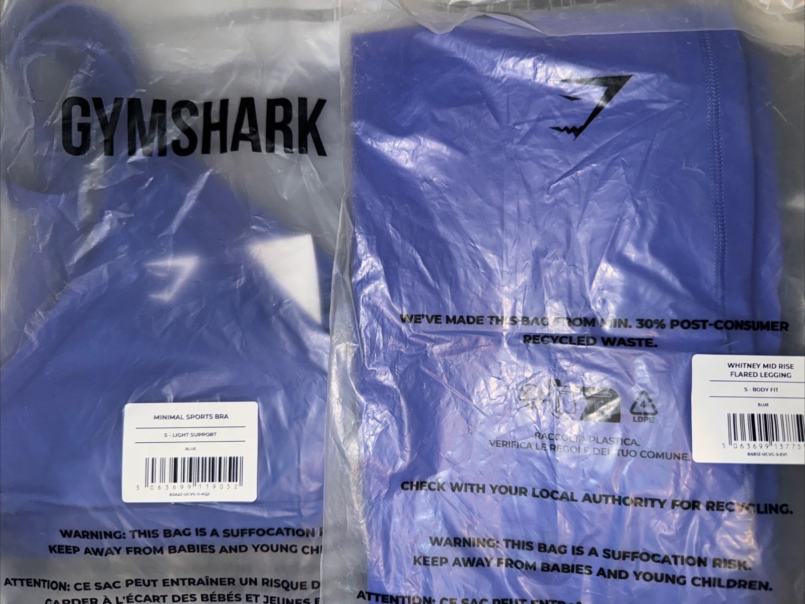 GYMSHARK Minimal Sports Bra + Whitney Mid Rise Flared Legging in Blue – Size S