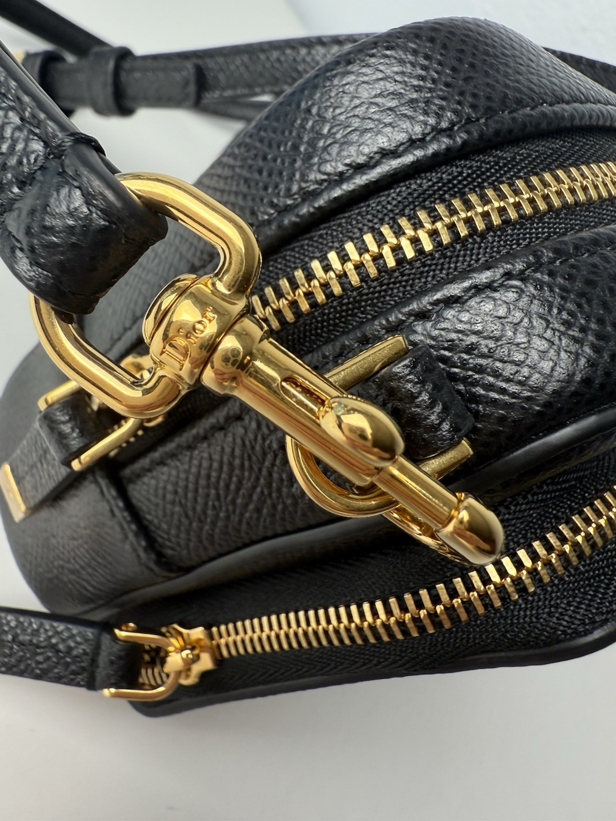 CHRISTIAN DIOR Grained Calfskin Caro Double Pouch Black