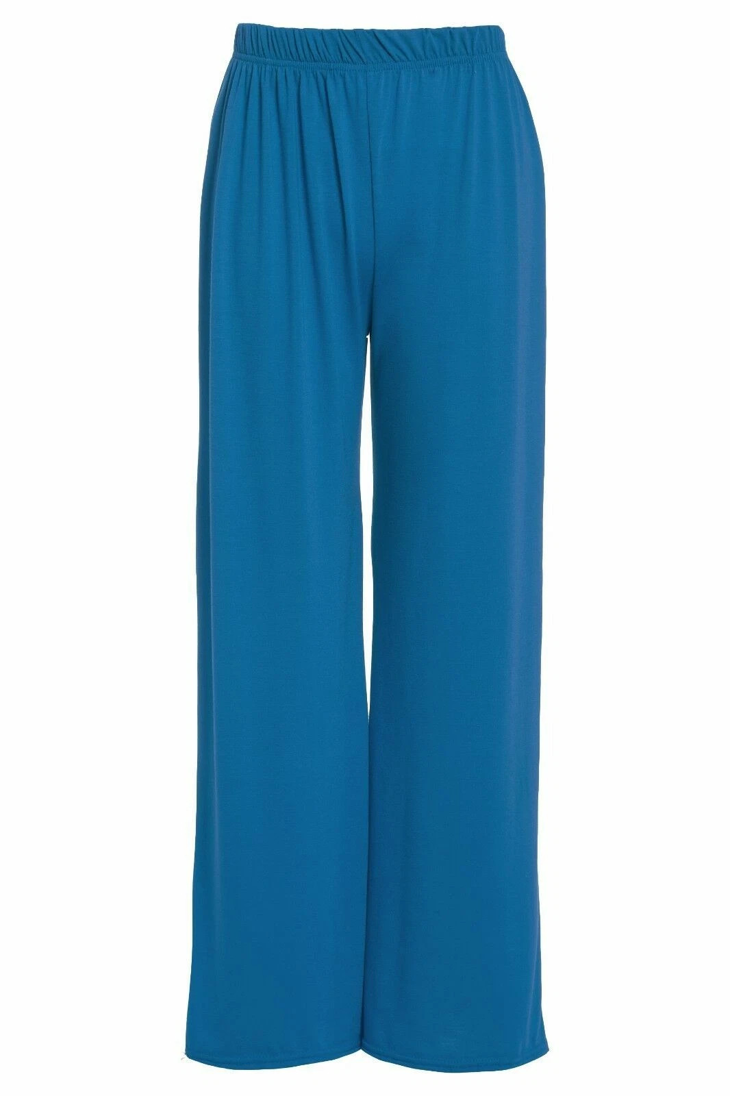Ladies Palazzo Wide Leg Flared Elasticated Stretch Plain Trousers Womens Wide UK