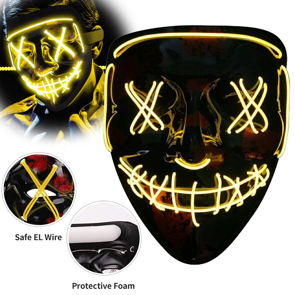Halloween Mask LED Light Up Purge Mask Costume Halloween Masks Costume Yellow US