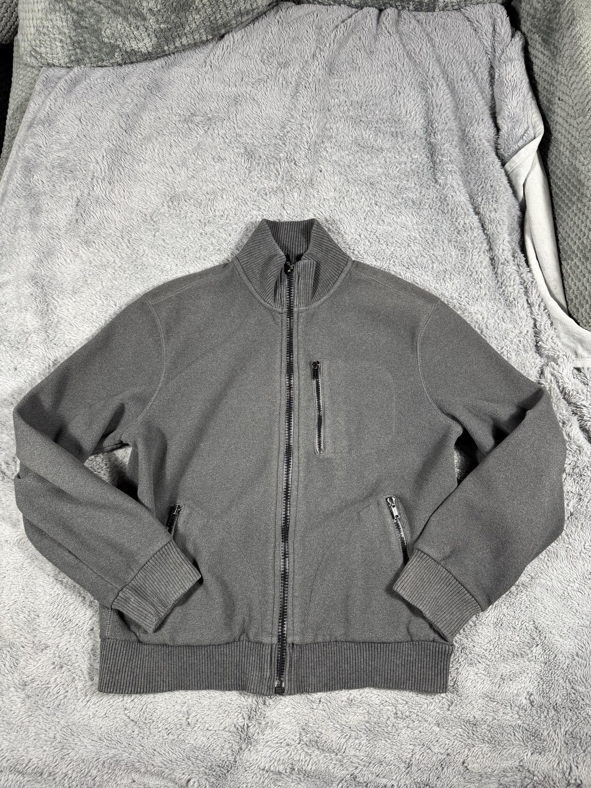 Gap Jacket Mens Medium Gray Fleece Lined Full Zip Bomber Athletic Fit Casual