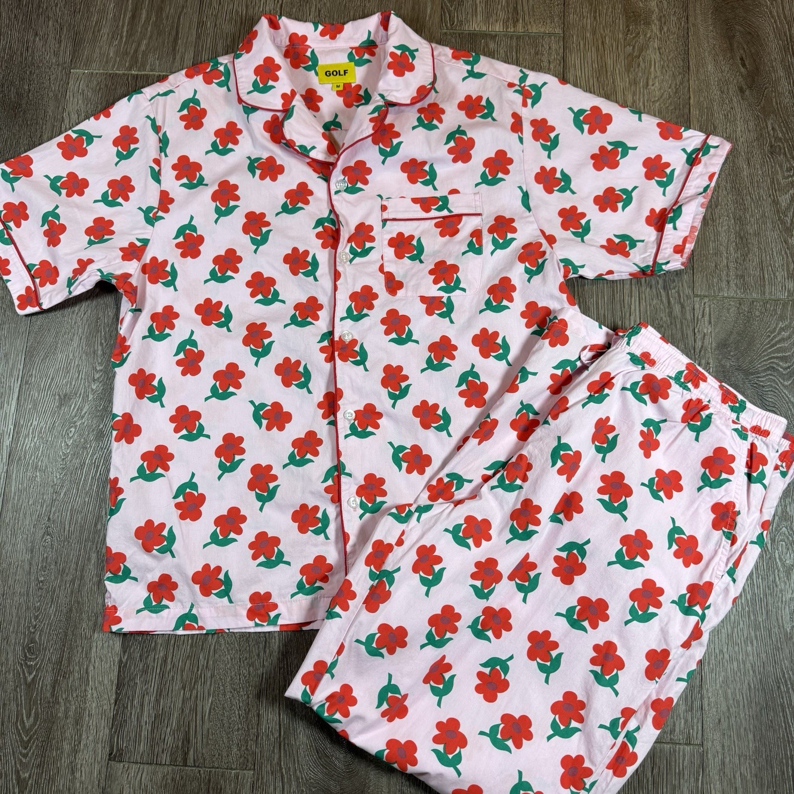 GOLF Wang Men’s Floral Print Pink Button-Front Shirt and Pant Set Medium