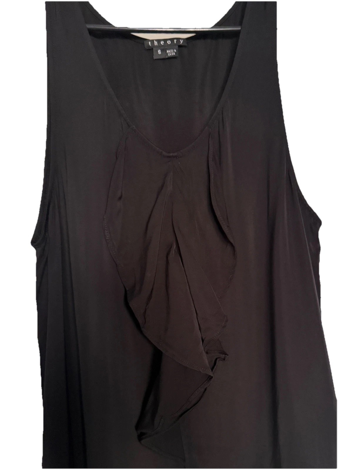 THEORY FAIZA Top Black Ruffle Size Small Sleeveless Tank Top Graceful Fabric