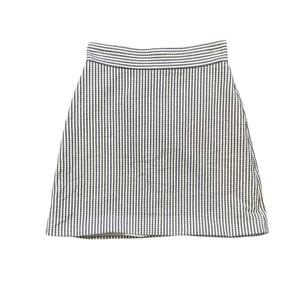 Theory Skirt Womens 00 White Blue Virgin Wool Blend Bubble A-Lined Back Zip Mini