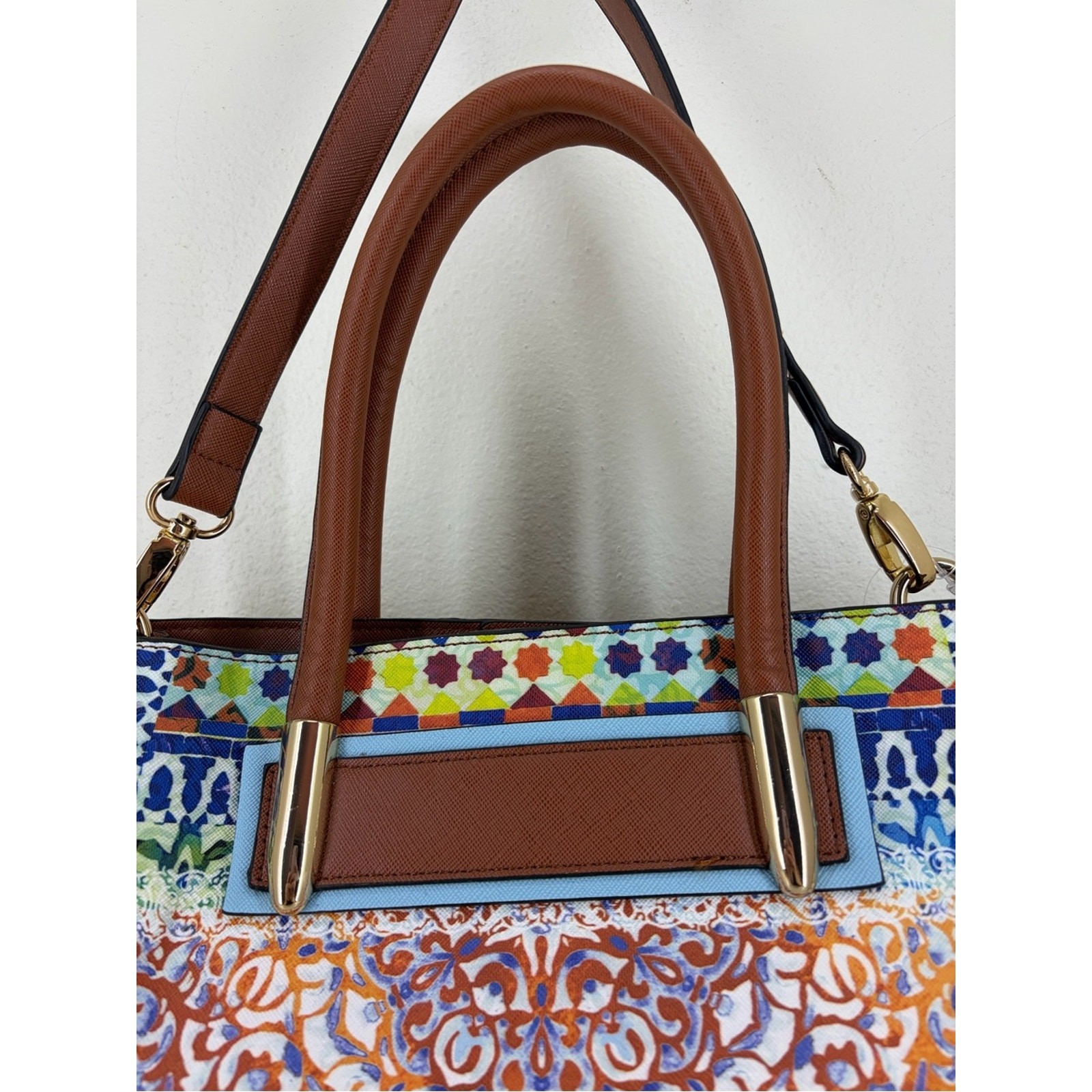 Nanette Lepore Brown Satchel with Light Blue Trim