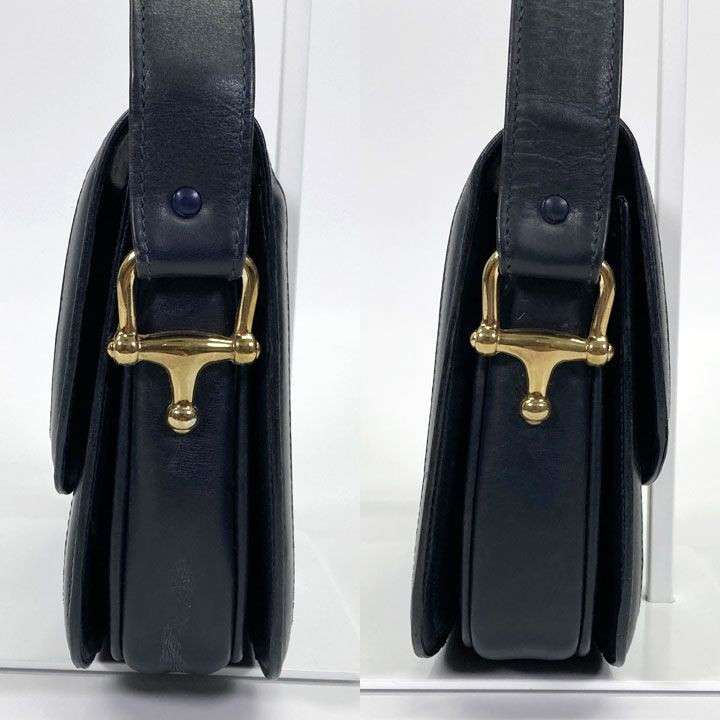 CELINE C Macadam Sulky Shoulder Bag Navy Canvas Leather Vintage Italy Authentic