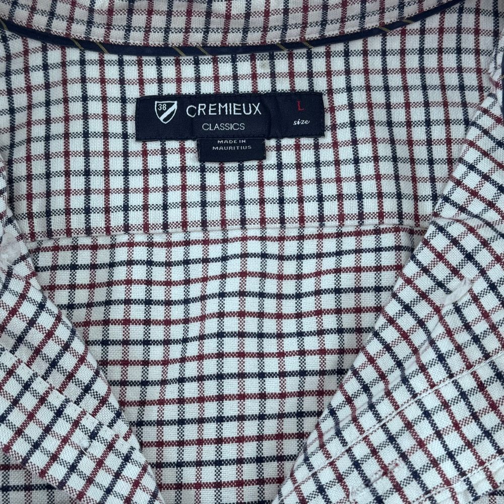 Cremieux Classics White Navy Burgundy Check Button-Down Dress Shirt – L