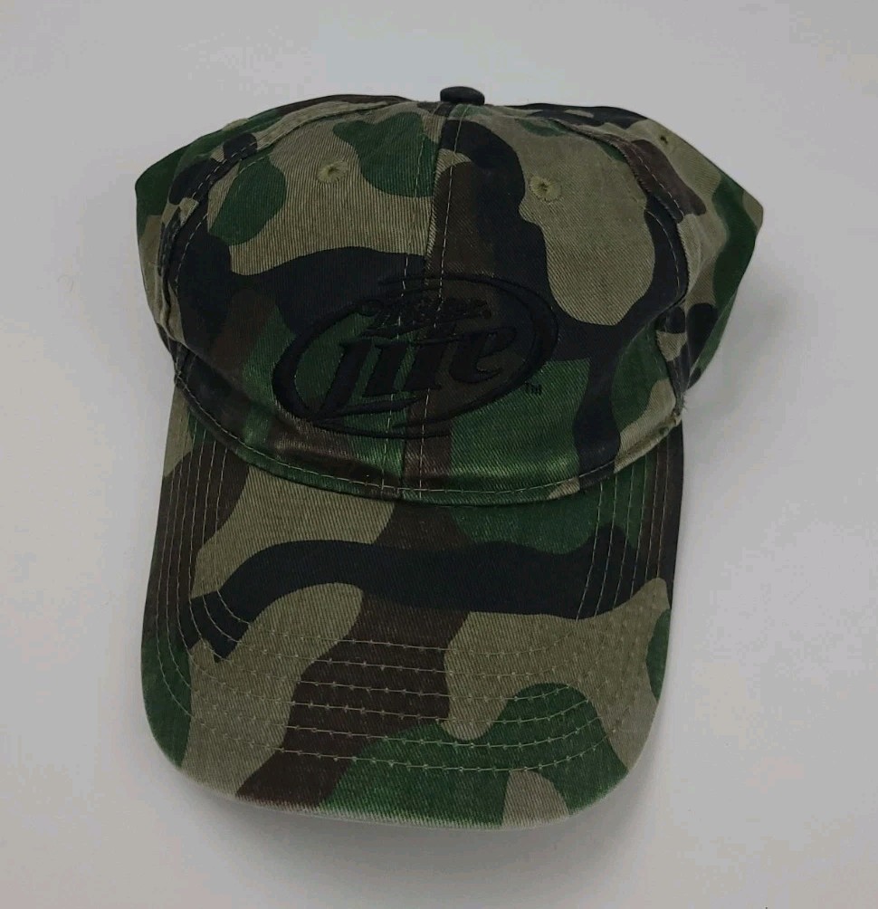 Vintage Y2k Miller Lite Beer Camouflage Camo Pattern Hat Vtg Outdoor USA Promo