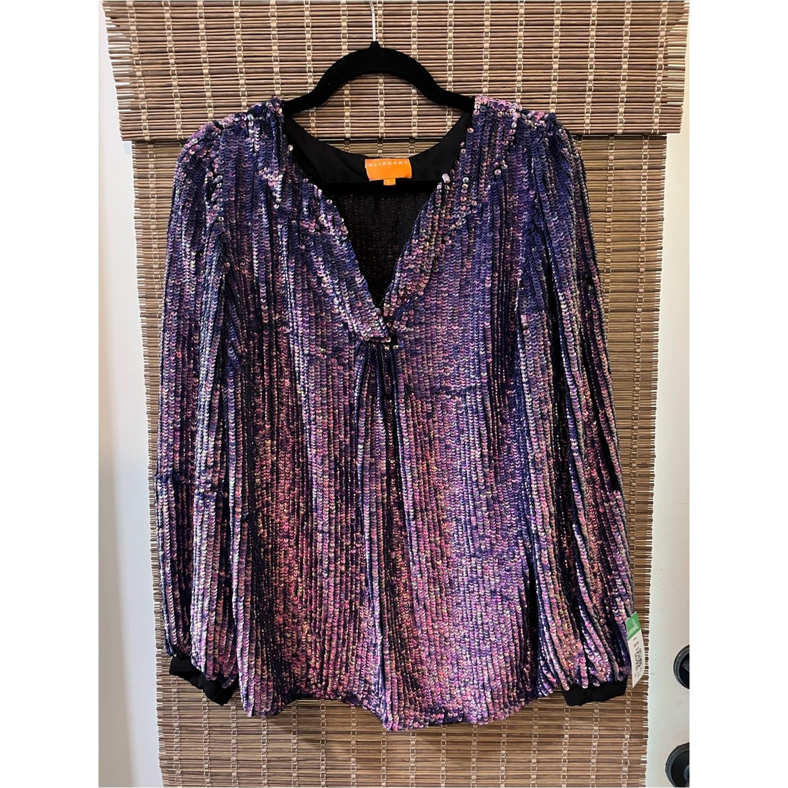 Oliphant Iridescent Pleated Sequin Blouse in Purple and Pink