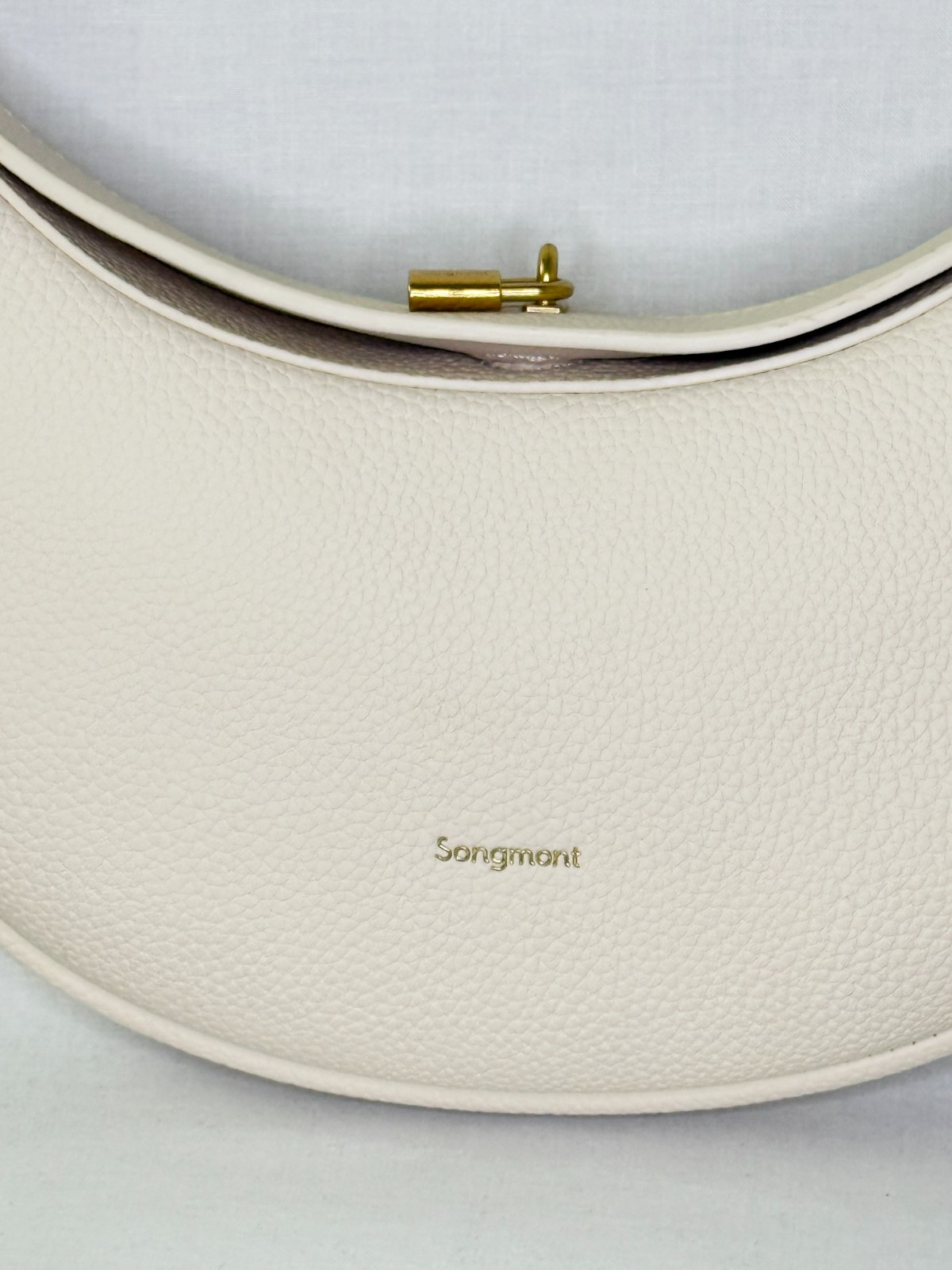 Songmont Pebbled Leather Crescent Hobo Bag Cream Ivory Crossbody Shoulder Purse
