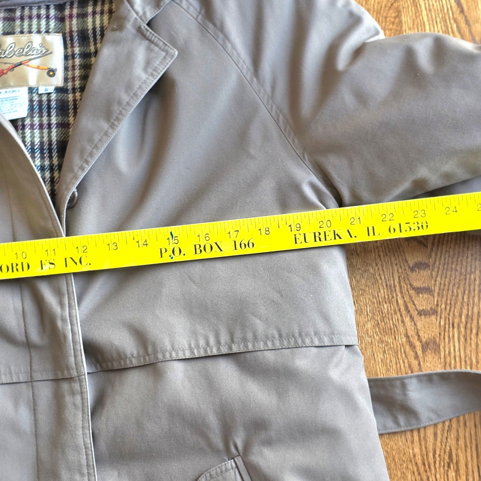 Cabelas Womens Lined Trench Coat Hooded Plaid Scarf Belted Khaki Size S