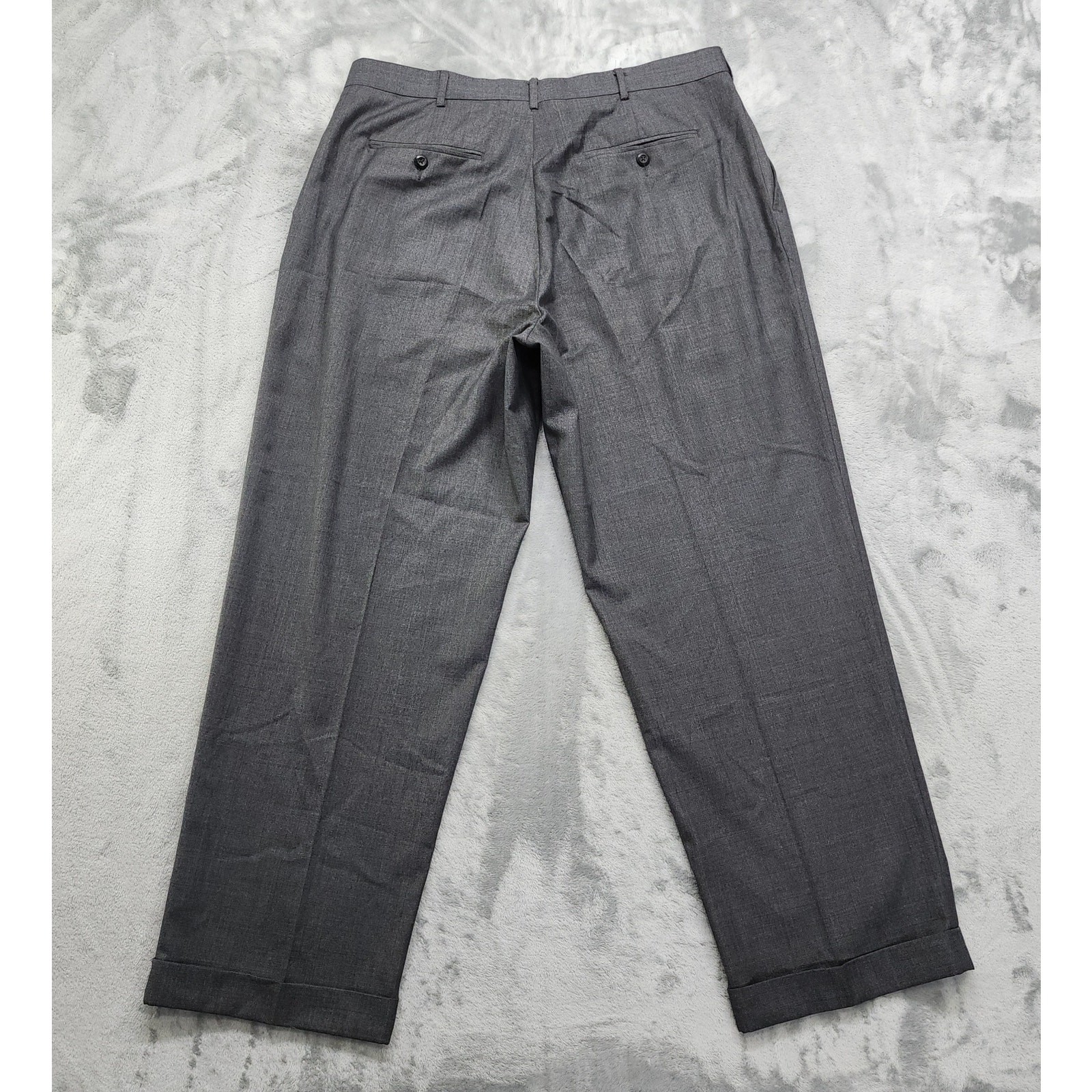Perry Ellis Portfolio Dress Pants Mens 38/30 Gray Pleated Cuffed Polyester Rayon