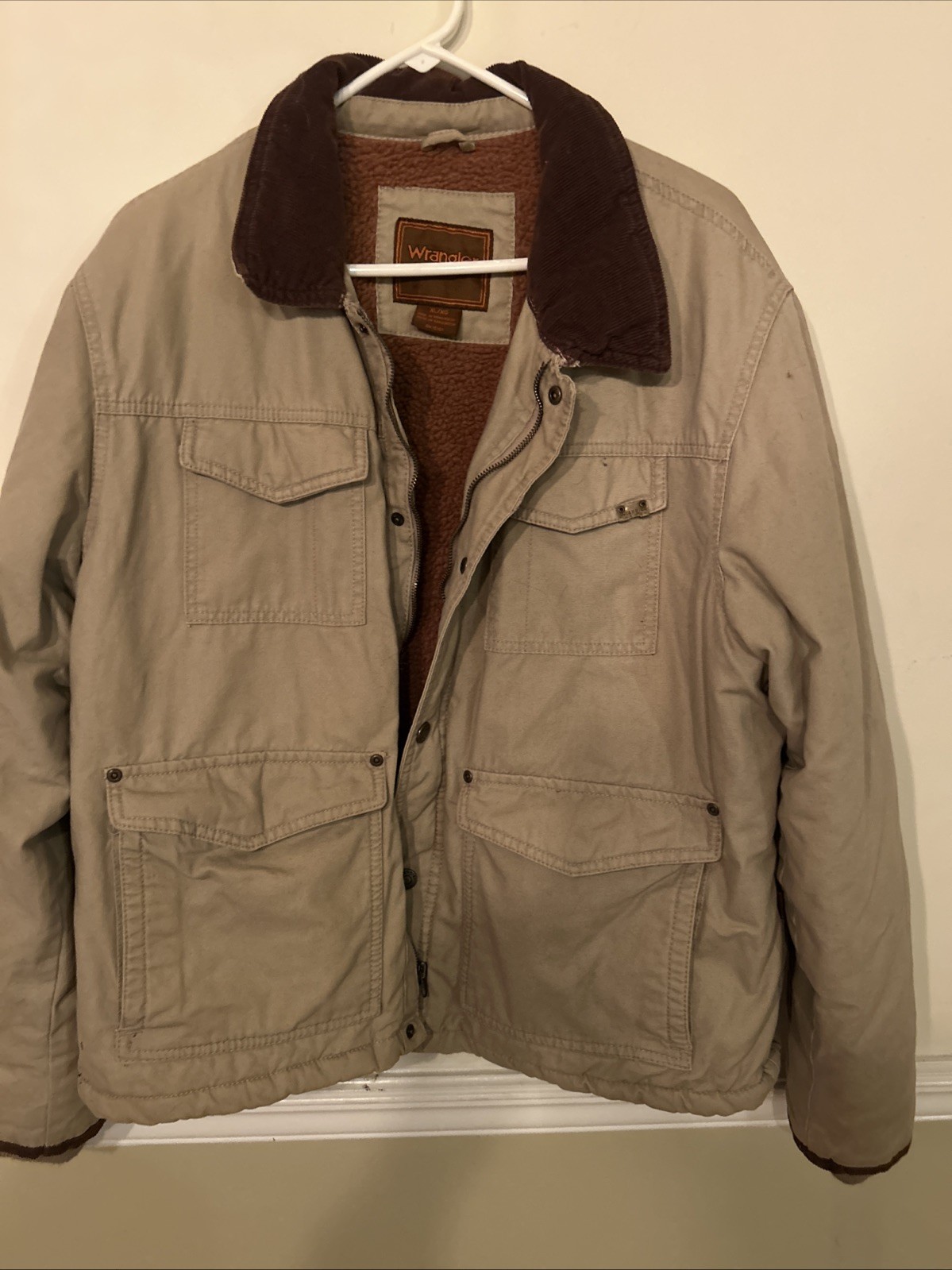 Wrangler Hero Mens Brown Sharpa Lined Western Field Barn Jacket Size XL