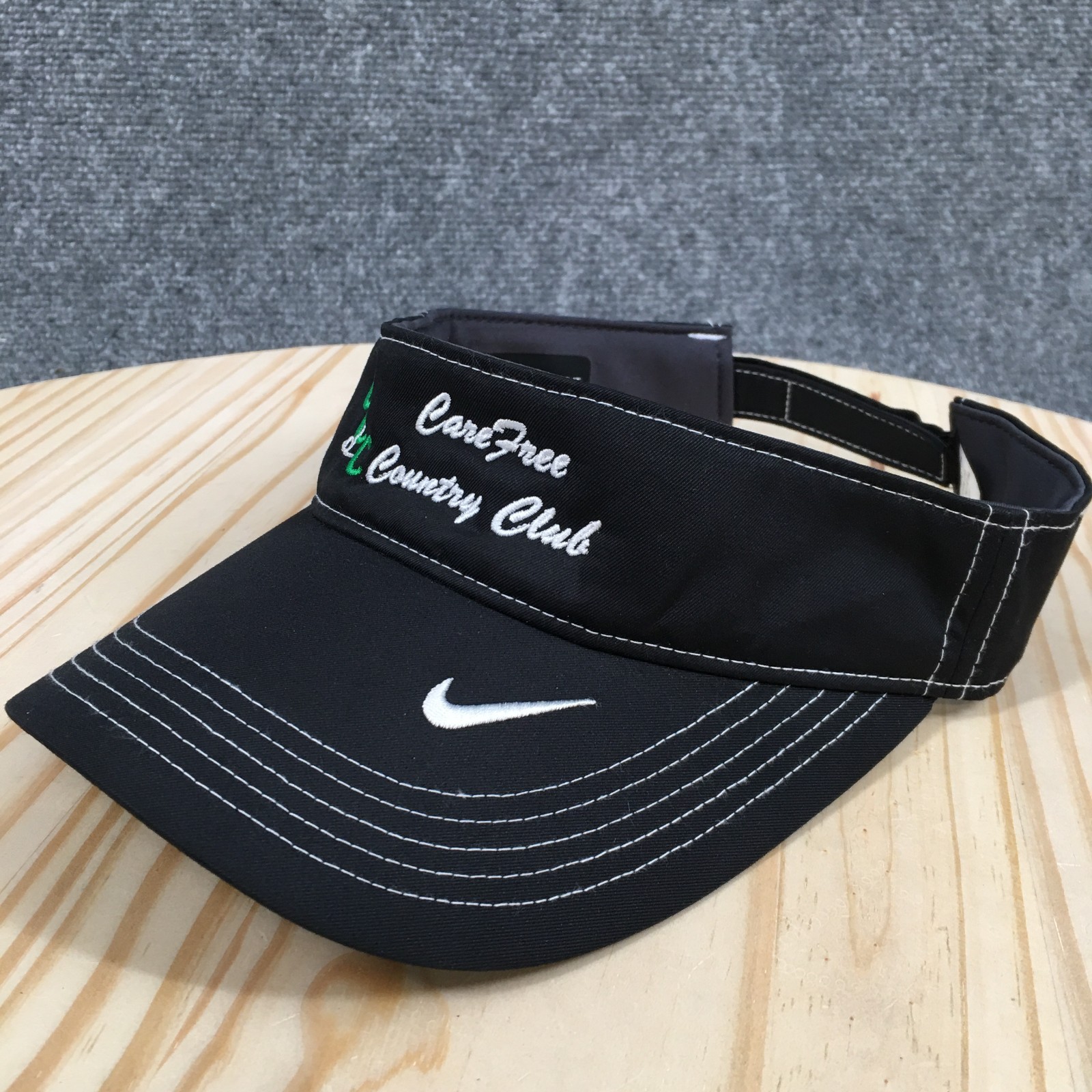 Care Free Country Club Nike Visor Hat Unisex One Size Curved Brim Black