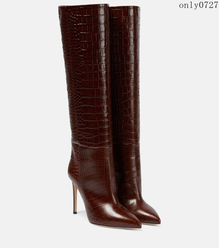 Women’s Knee High Boots Alligator Crocodile Pattern High Stiletto Heel Shoes Hot