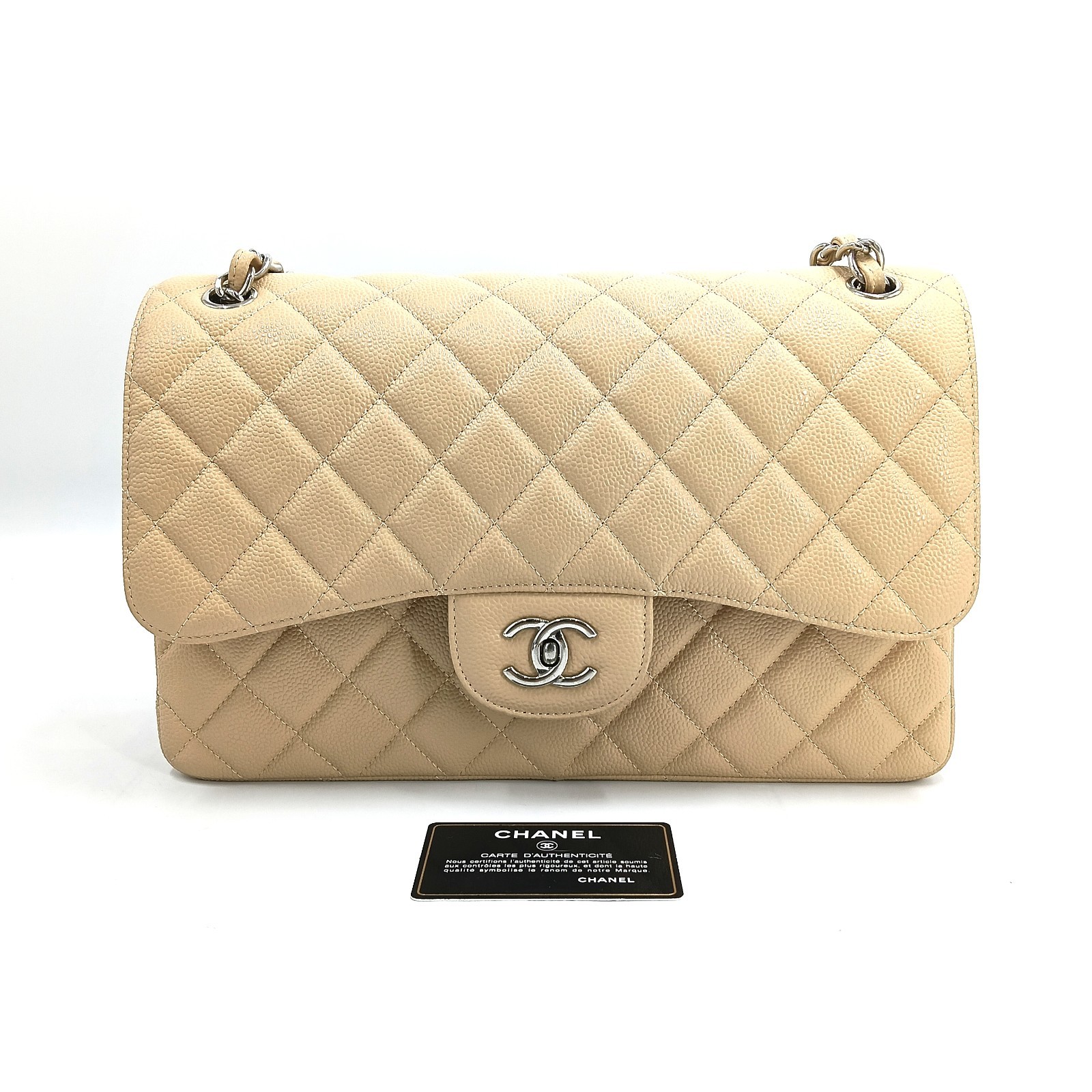 Chanel Caviar Quilted Jumbo Double Flap Beige Clair/ j11806