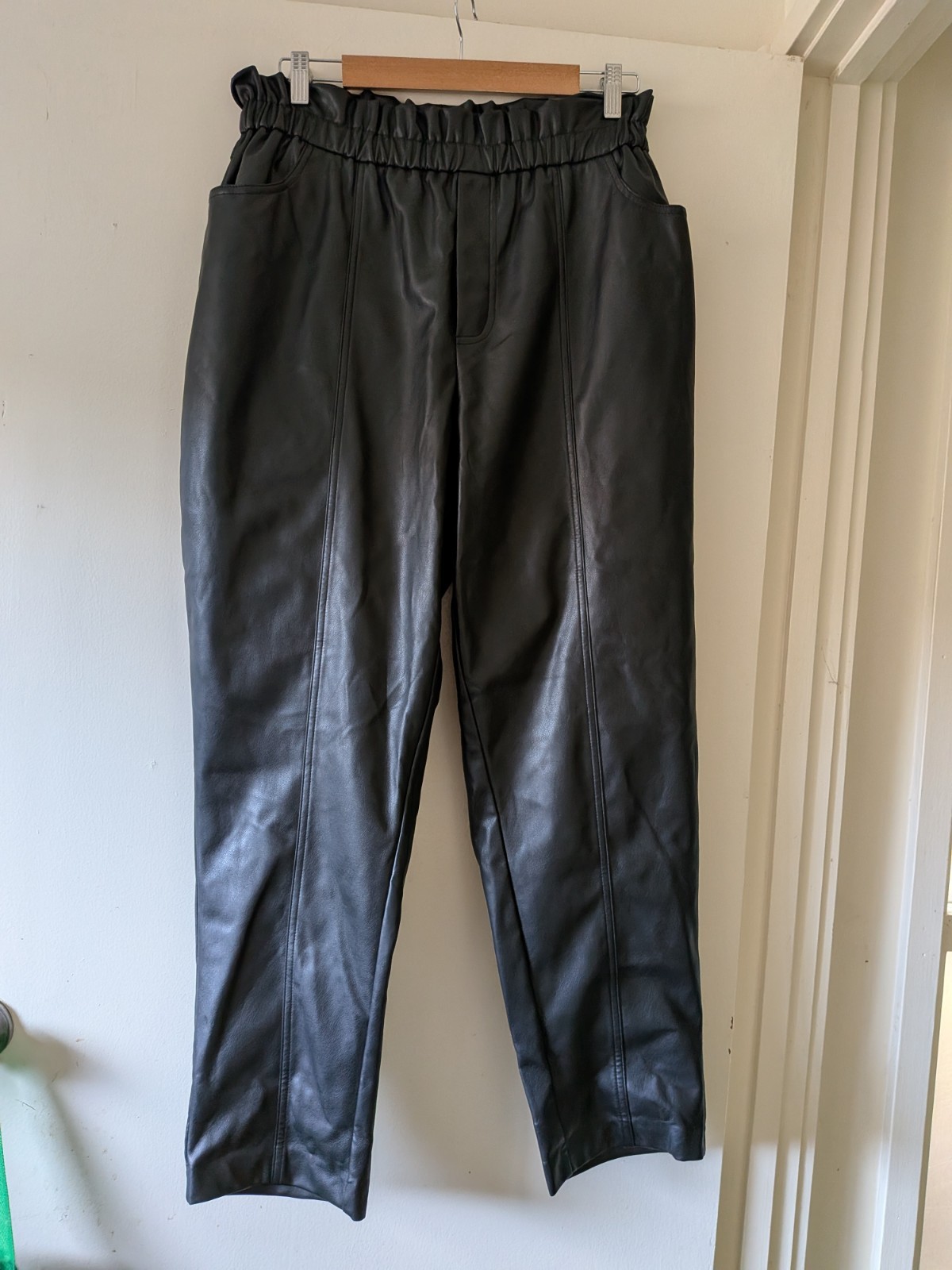 Women’s Black PU Pants Size 14 16 City Chic SM Elastic Waist Pockets Business