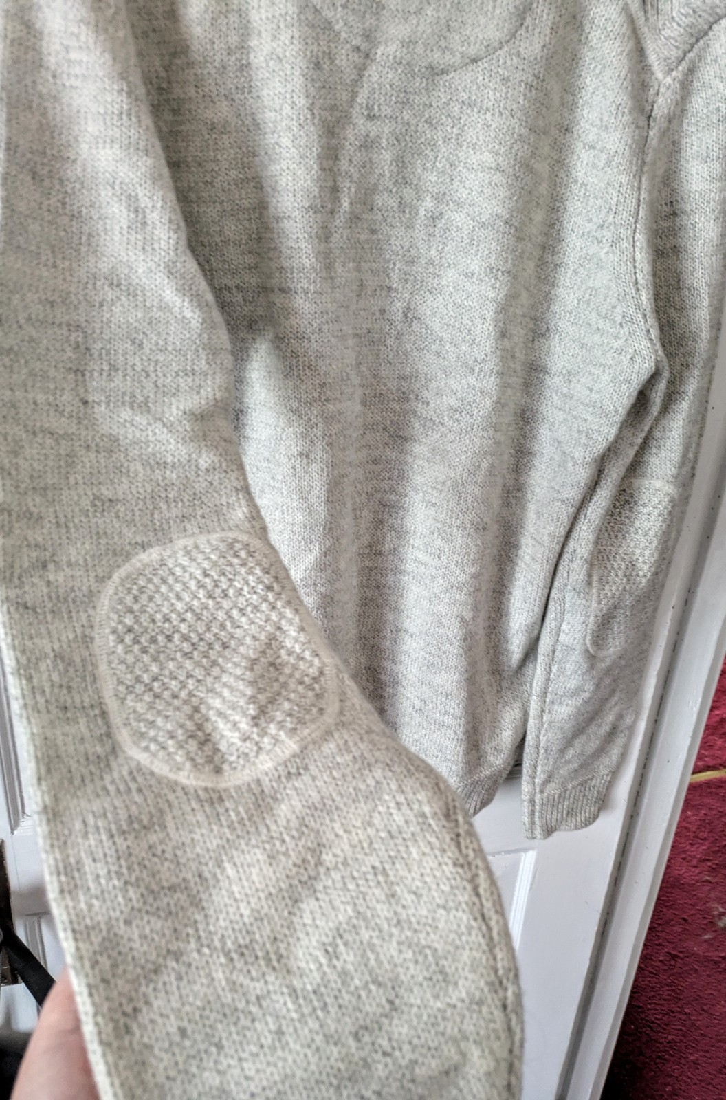 Emerald Isle Knitwear Mens Galway Jumper Heathered Light Gray Sz L Elbow Patches