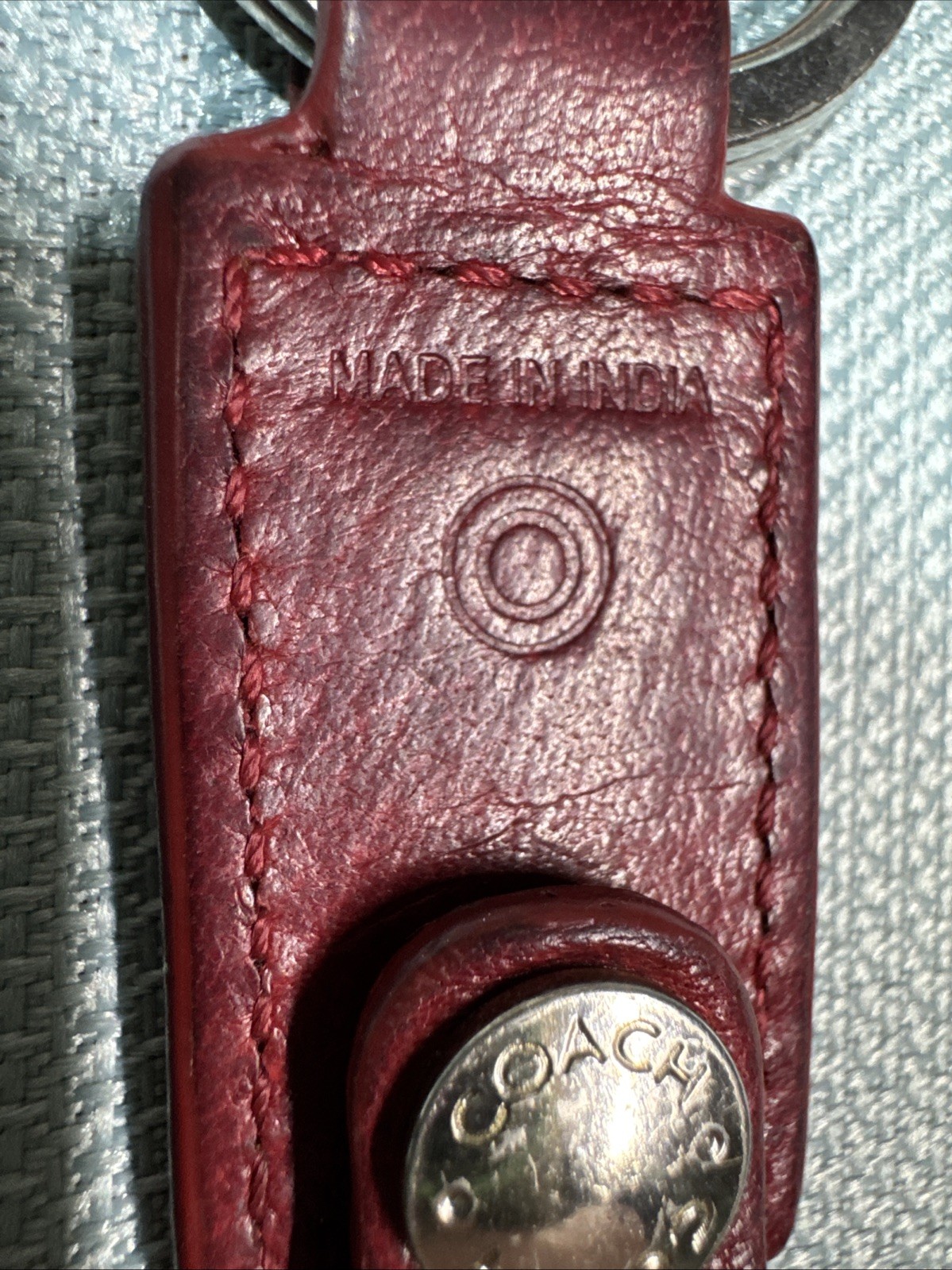 Coach Deep Red Leather Double Ring Snap Keychain
