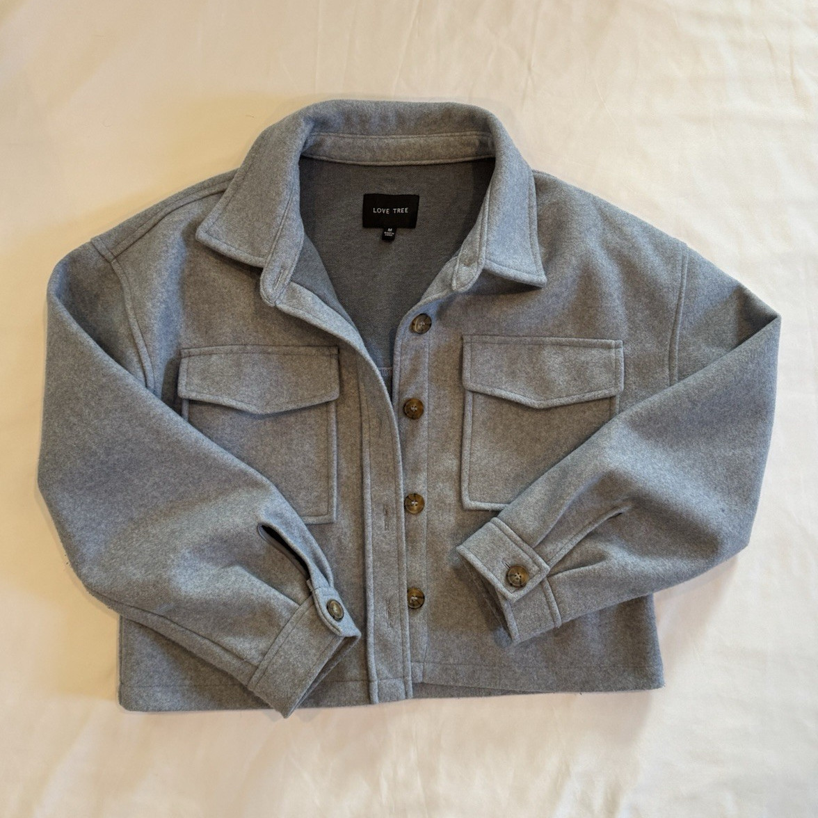Love Tree Gray Collared Pocket Button-Front Shacket Jacket Women’s Size M Short