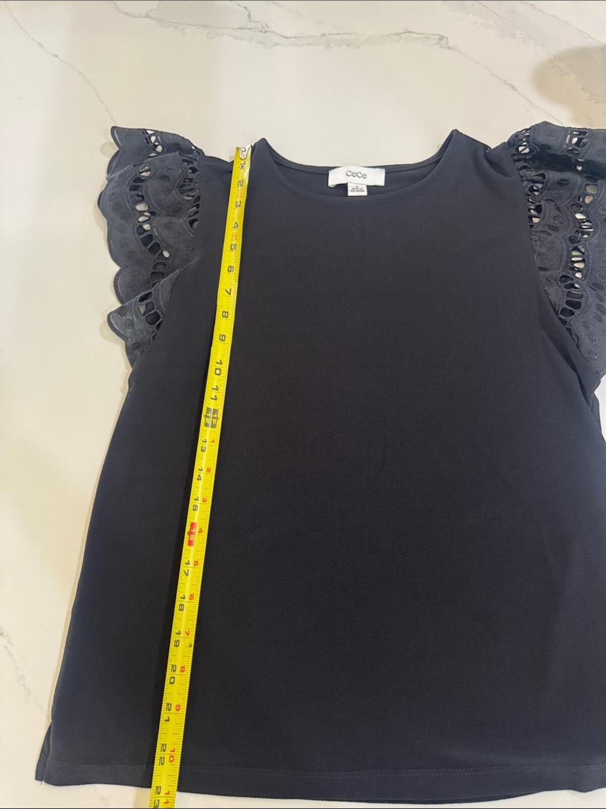 CeCe Black Eyelet Lace Flutter Sleeve Top Size SM Boho Top Summer and Spring