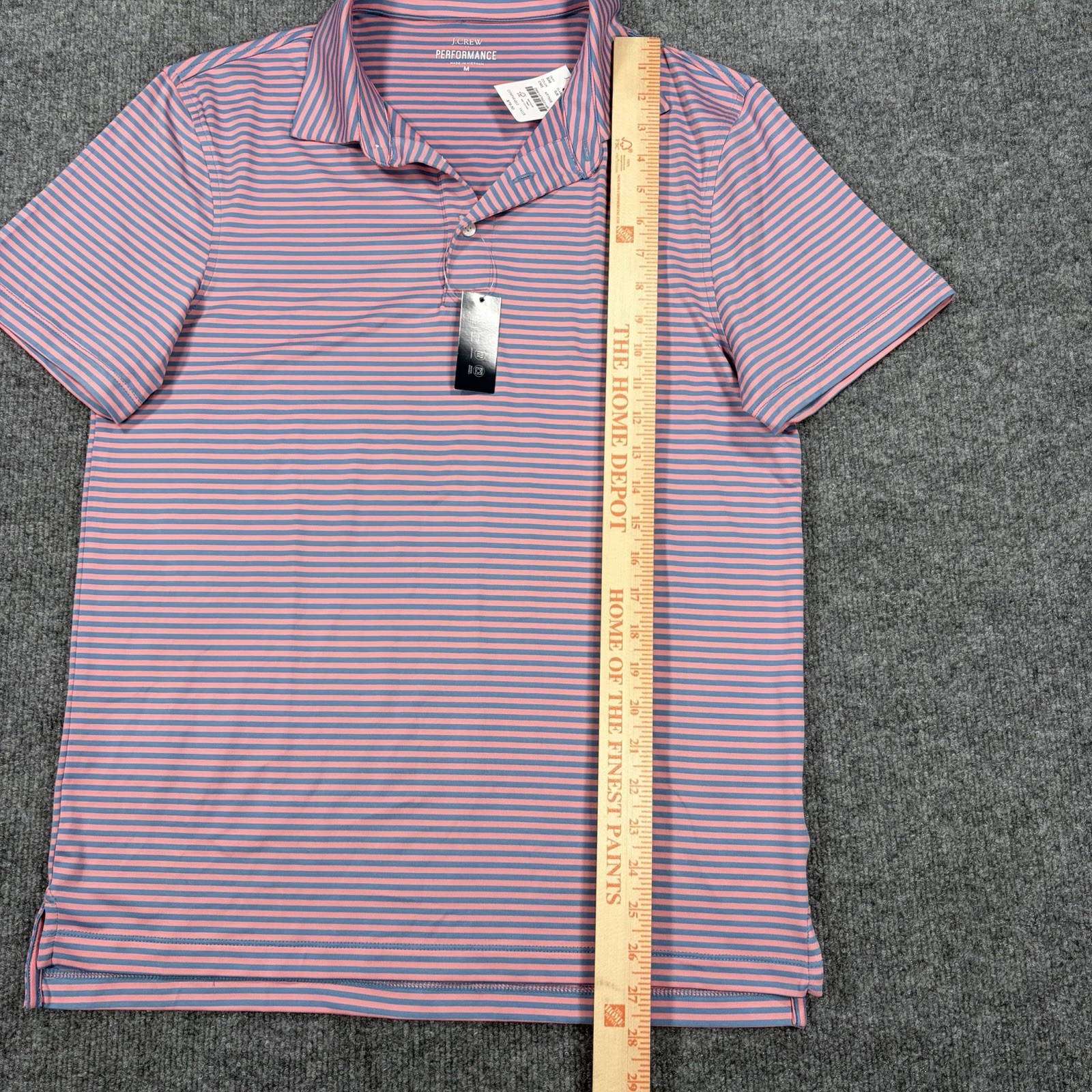 NWT J Crew Polo Shirt Men M Pink Blue Striped Performance Golf Stretch Athletic