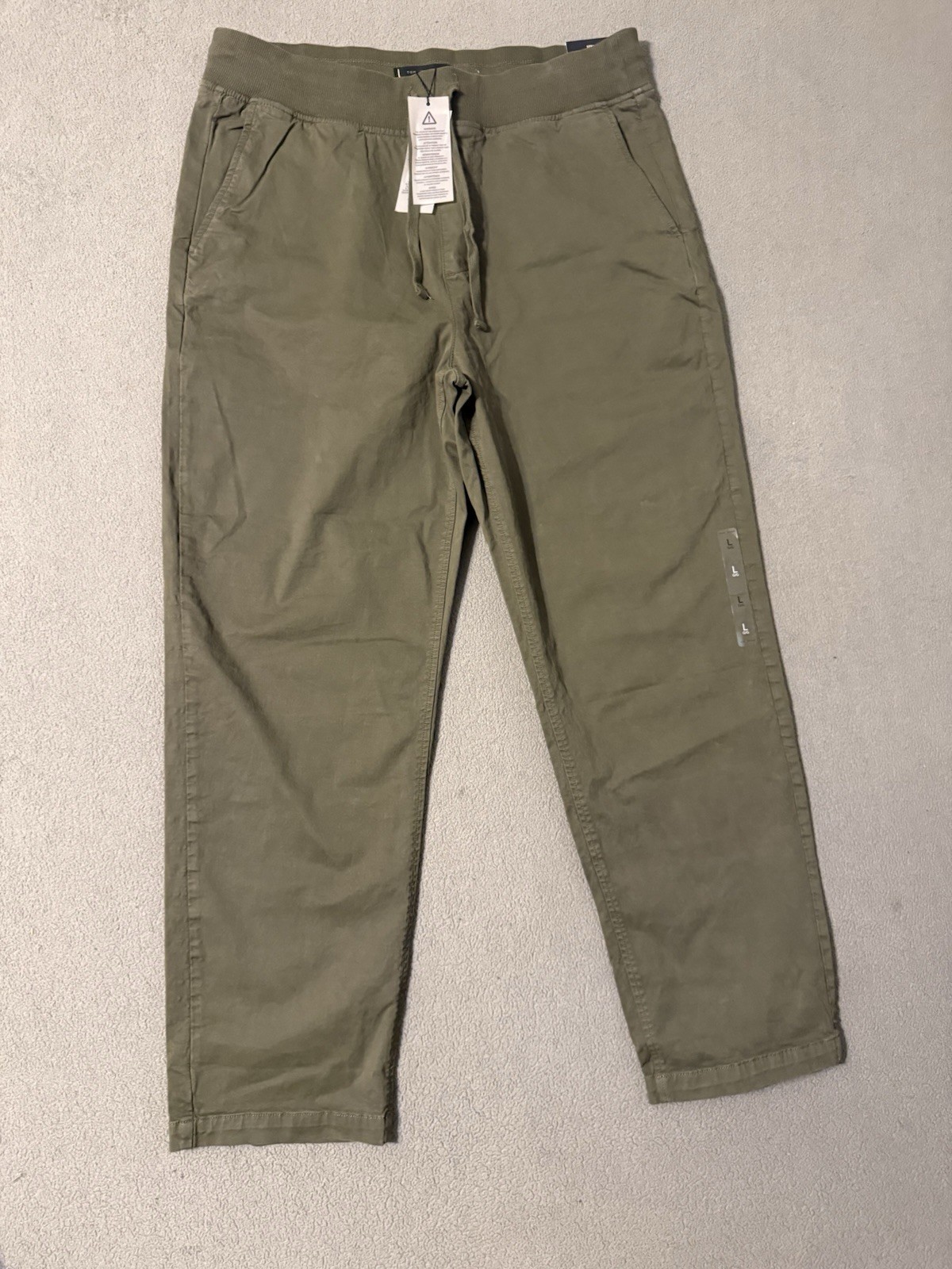 Tommy Hilfiger THFLEX Men’s Green Solid Chino Pants Straight Leg Drawstring L
