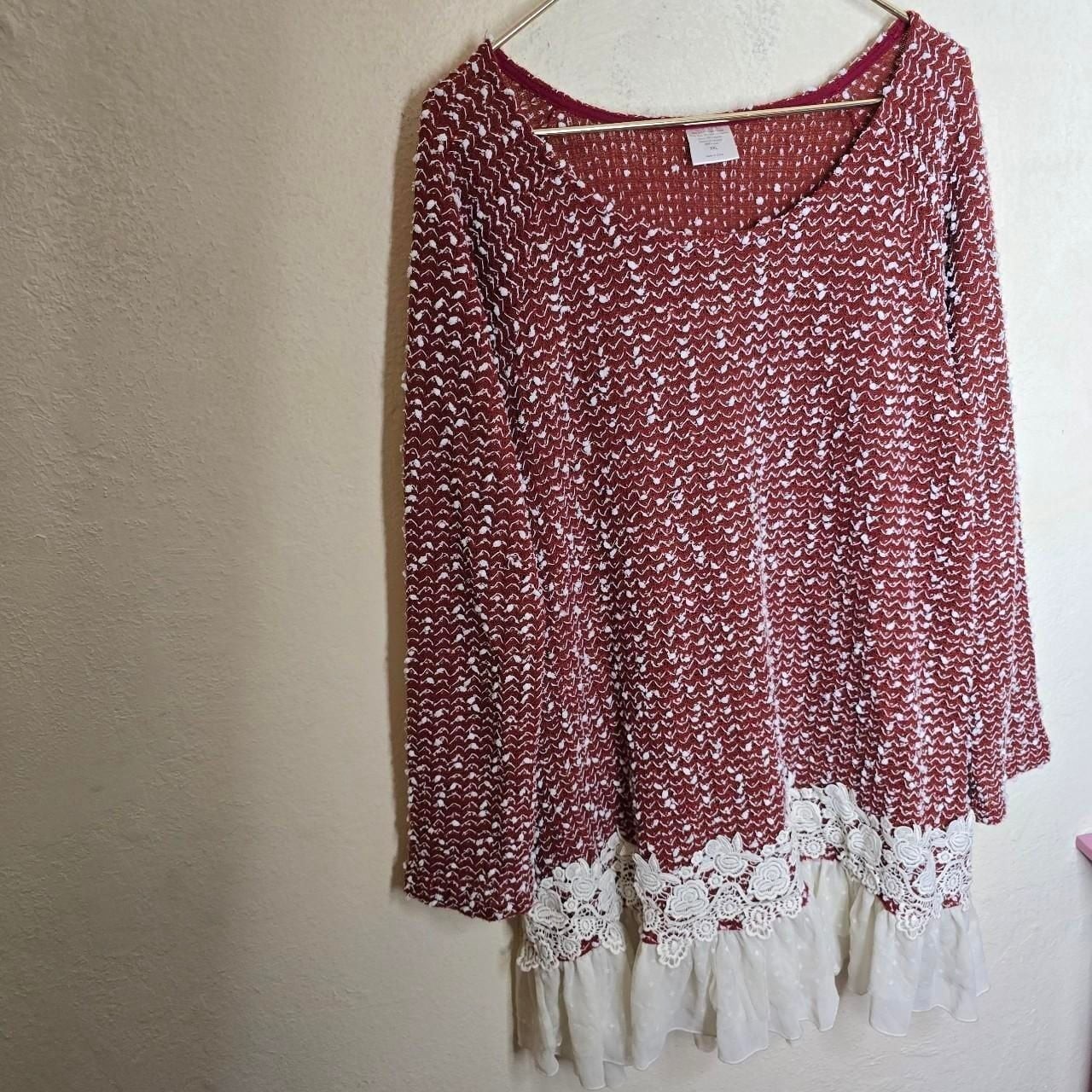 Burgundy Popcorn Knit Lace Ruffle Tunic Dress