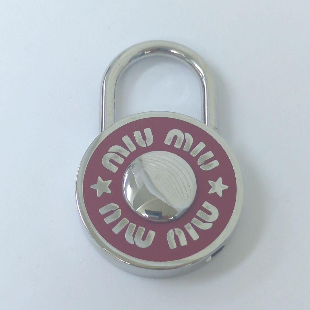 Authentic Miu Miu Padlock Charm Keychain Logo Key Red Silver Women’s Italy w/Box
