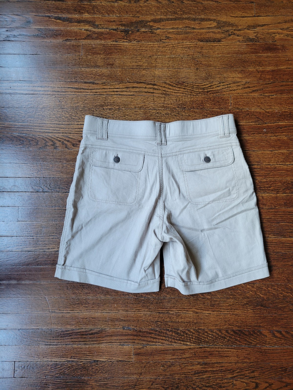 Lee Womens Walk Shorts Beige Stripe Stretch High Rise Comfort Waistband Size 8 M