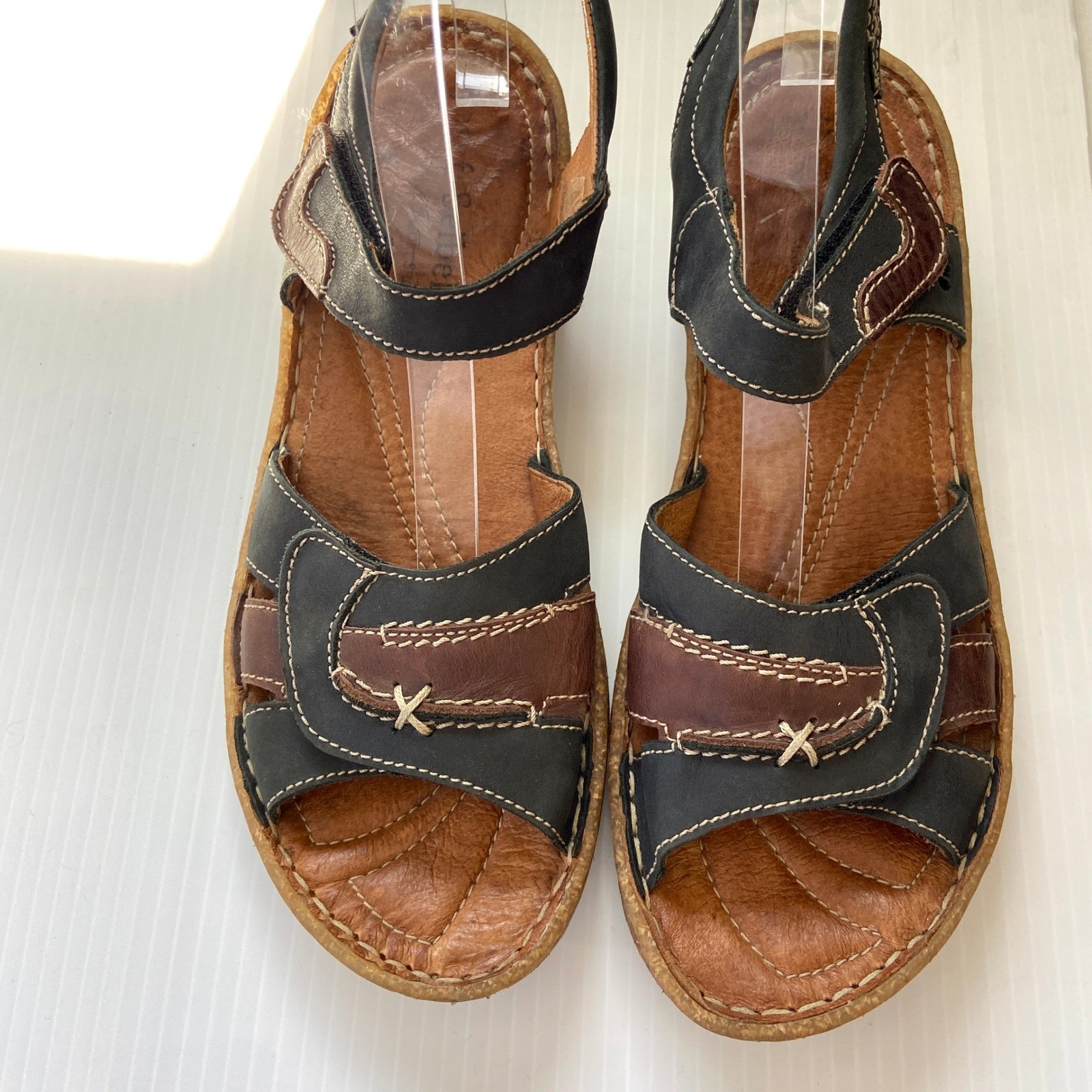 Josef Seibel Brown Black Leather Sandals Womens EU 40 US 9 9.5