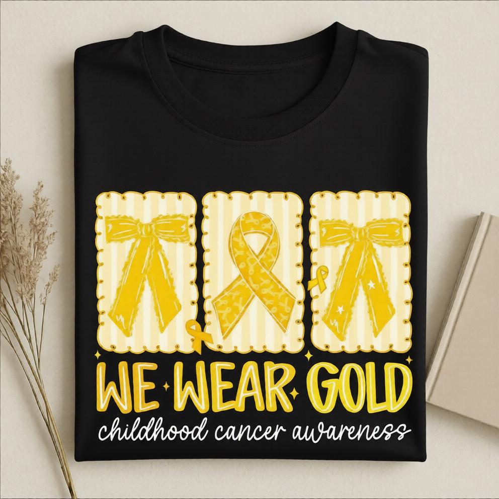 We Wear Gold T‑Shirt Childhood Cancer Awareness Ribbon Inspirational Outfit Tee
