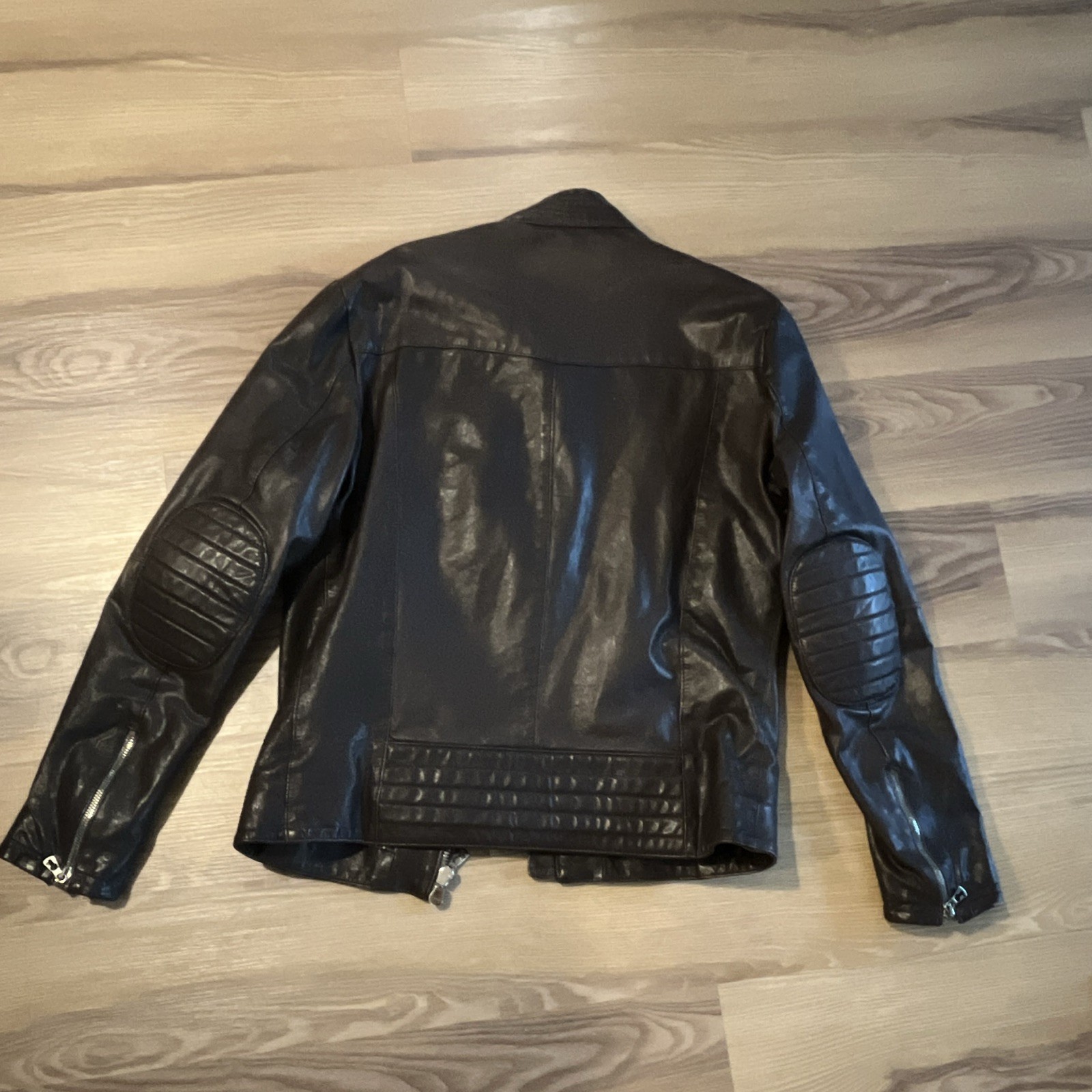 Benheart Men’s Black Biker Jacket Leather Zip Band Collar Pockets Size 50