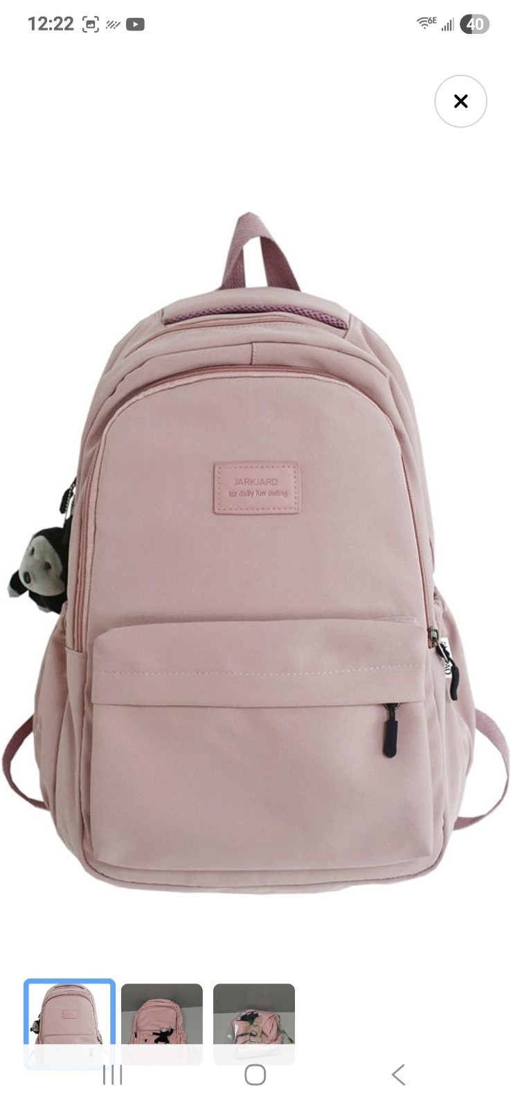JARKIARD Pink Kids Backpack with Plush Monkey Keychain, Canvas, 17.7×12.6×5.1in