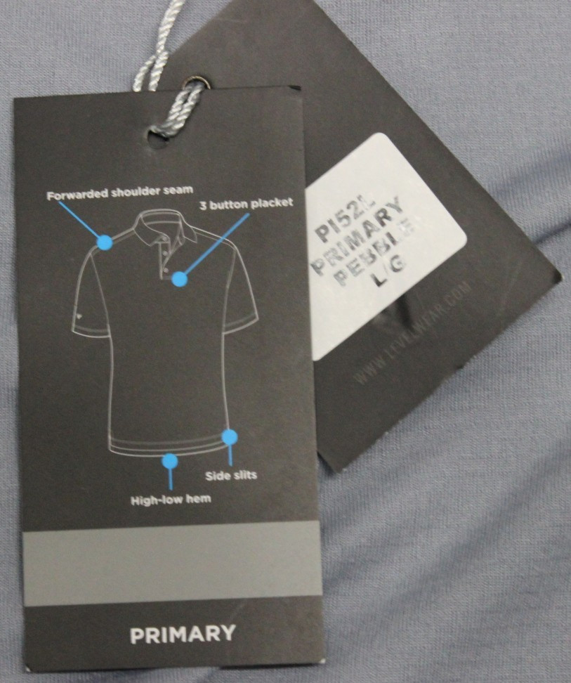 Levelwear Primary Polo Shirt Men’s Size L Pebble Gray Short Sleeve Logo Golf NWT
