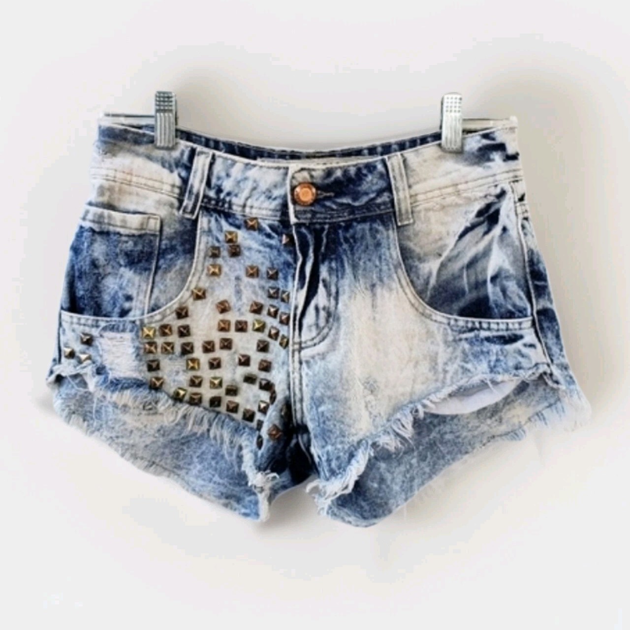 Art Carioca Size Medium Boho Festival Acid Wash Bleached Cut Off Studded Shorts