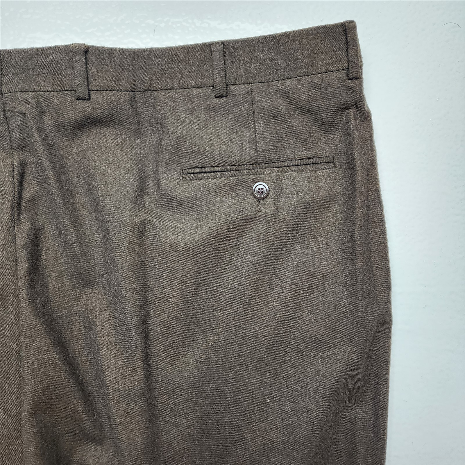 Vtg Hart Schaffner Marx 48×30 Brown Wool Flannel Old Money High Waist Trousers