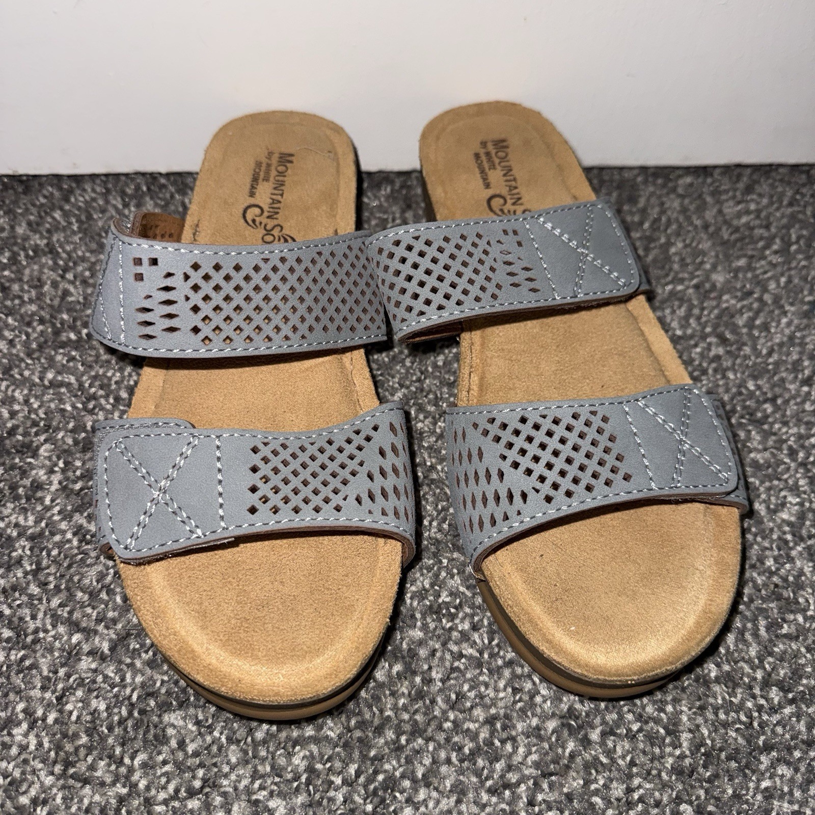 Mountain Sole By White Mountain Women’s Gray Perforated Slide Sandals Comfort
