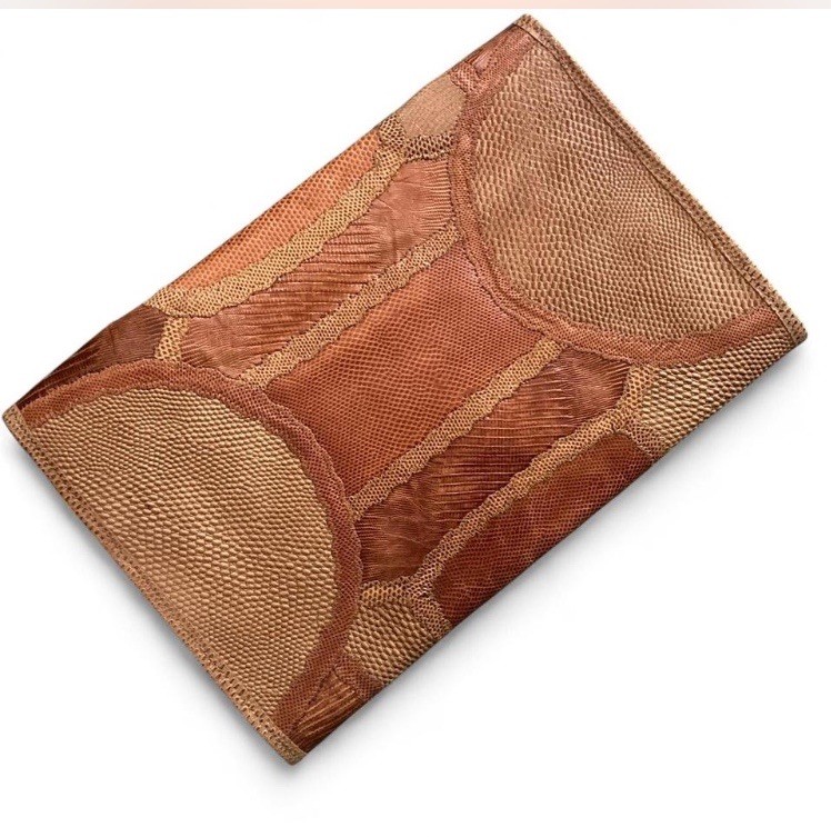 Carlos Falchi Patchwork Leather Snake Lizard Skin Clutch Handbag Vintage