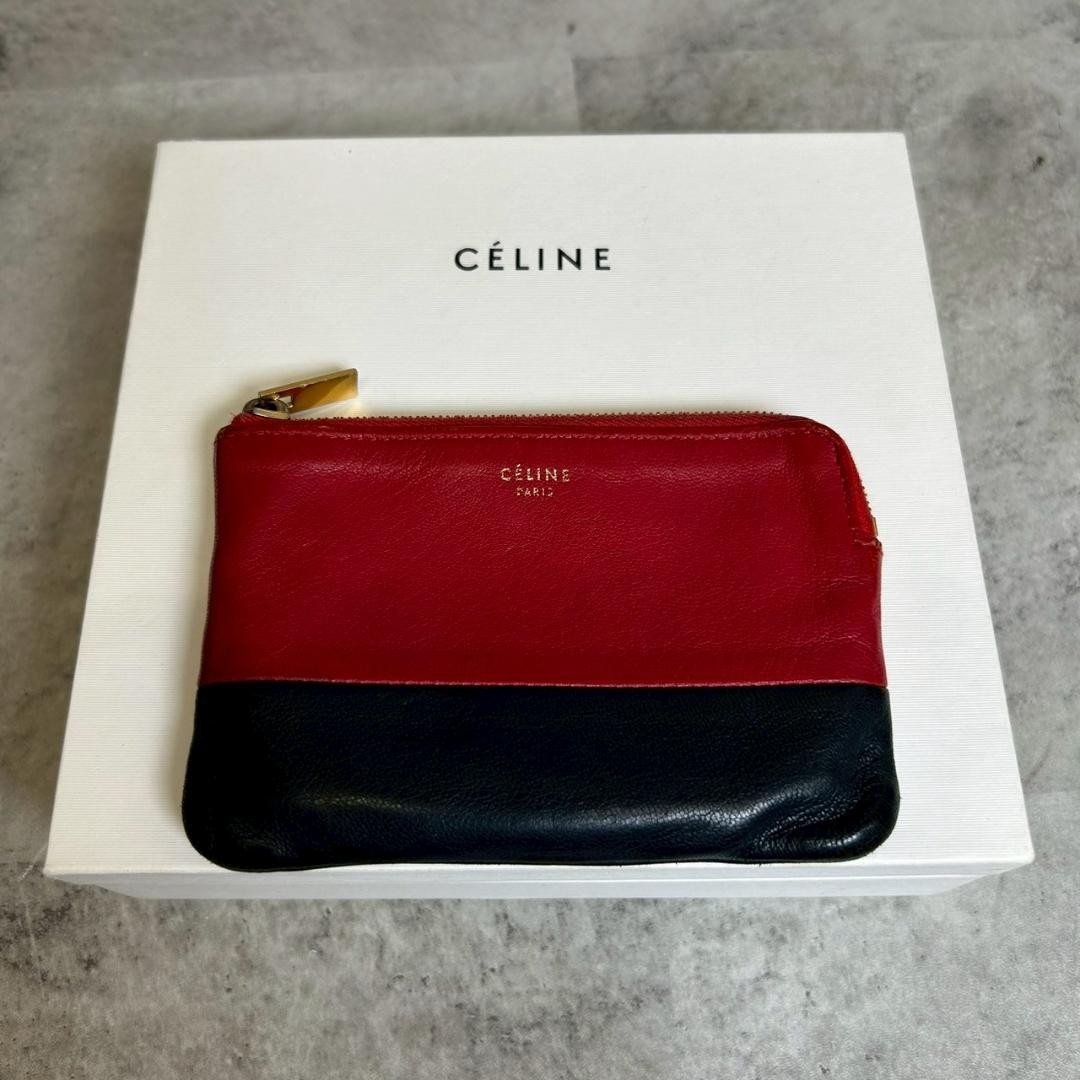 CELINE Leather Coin Case Mini Wallet Bicolor RG569