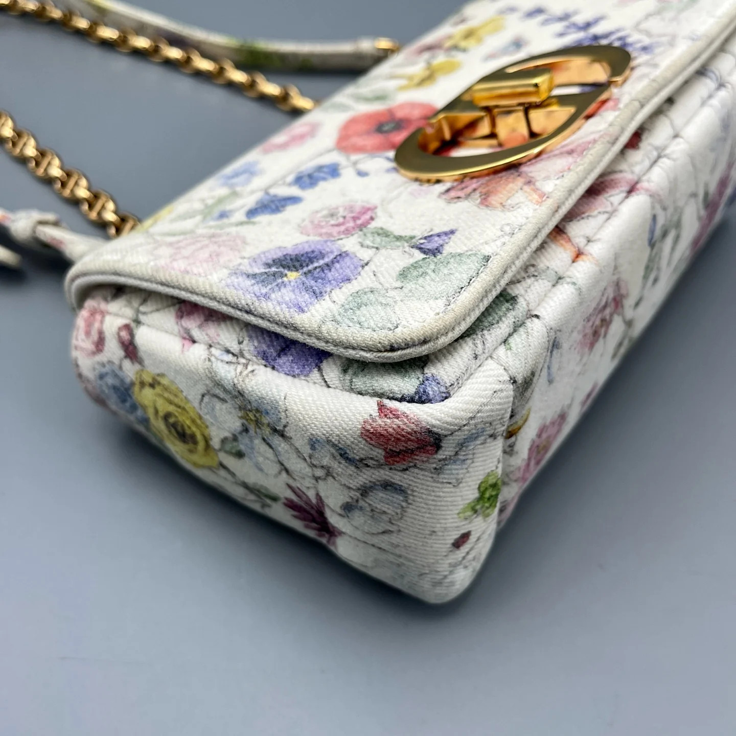 Dior Print Small Caro Bag White Yellow Red Blue Green Canvas (ym051726b6r)