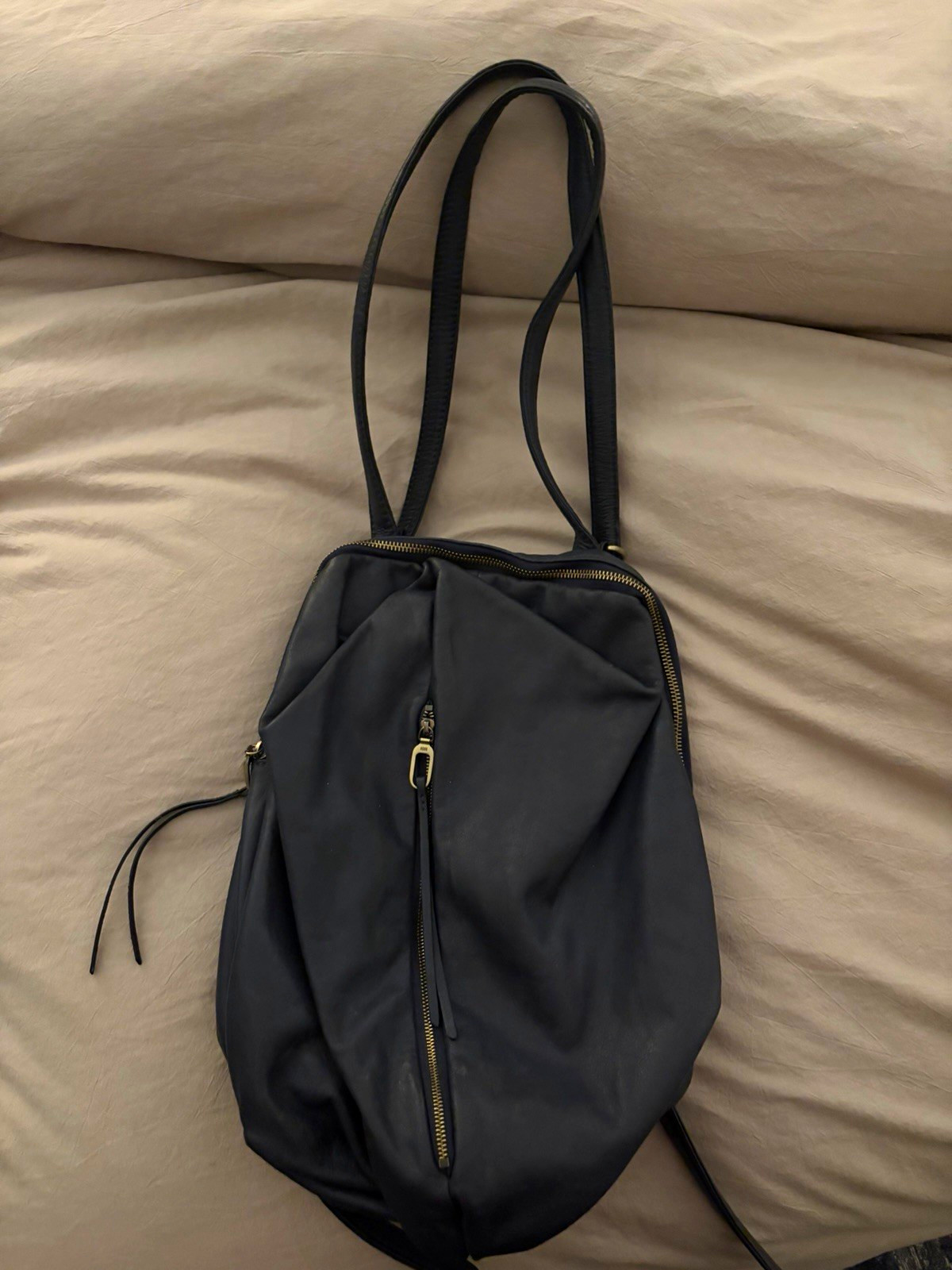 HOBO international navy blue multi function backpack/shoulder bag zip closure