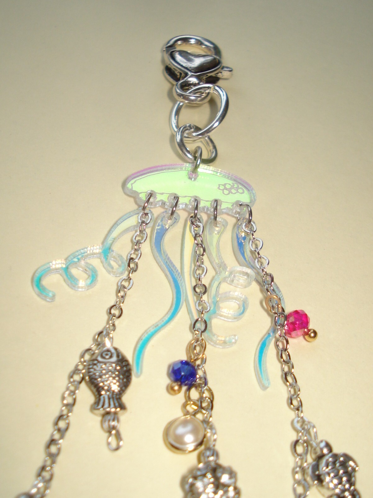 4 3/4″ Drop Plexie Jellyfish Oceanlife Purse Beach Bag Silver Heart Clasp Bling