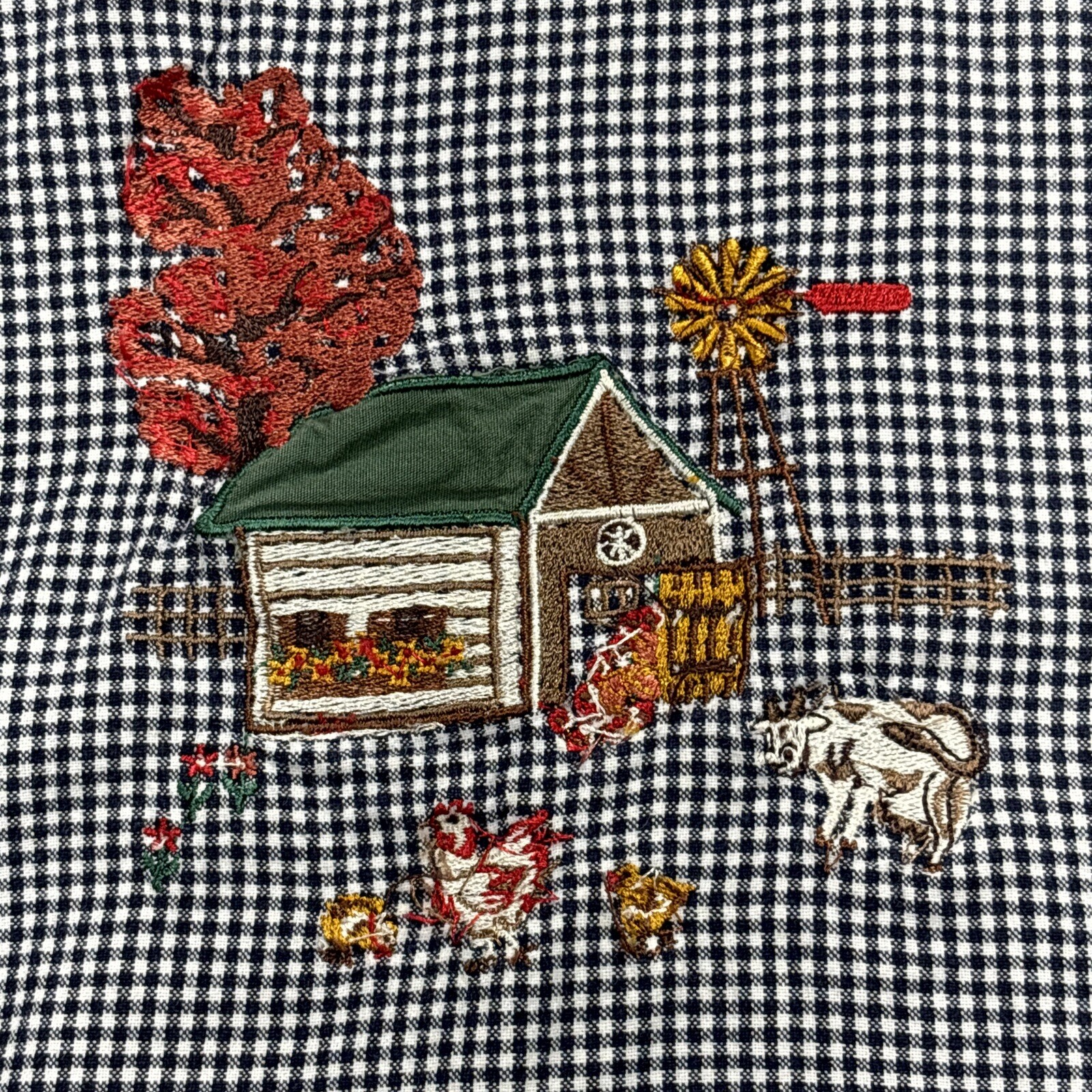 Womens Shirt L Button Up Embroidery Farm Animals Fall Barn Chore Cottage core