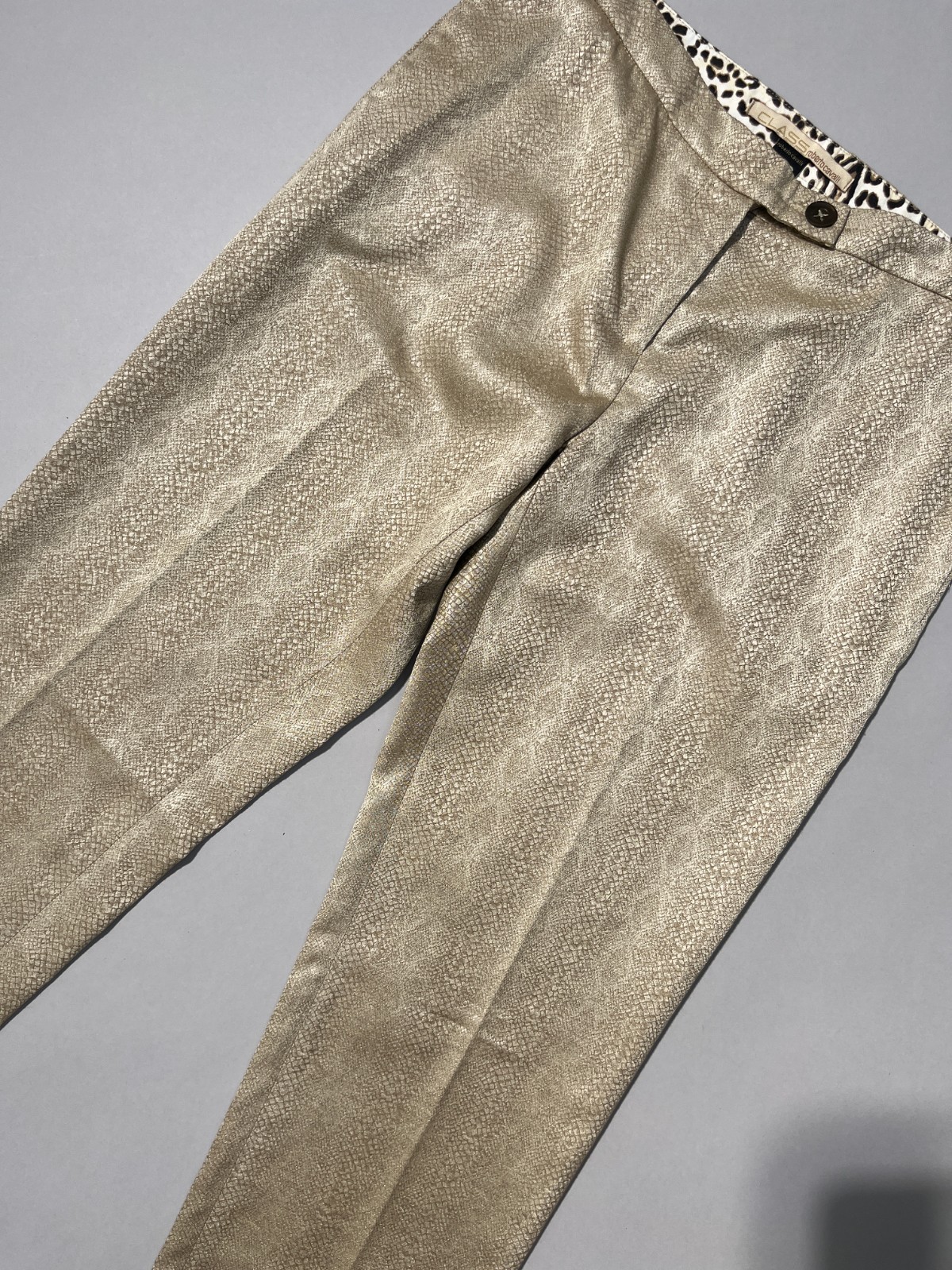 Roberto Cavalli Y2K Snake Effect Shimmer Beige Pants IT42