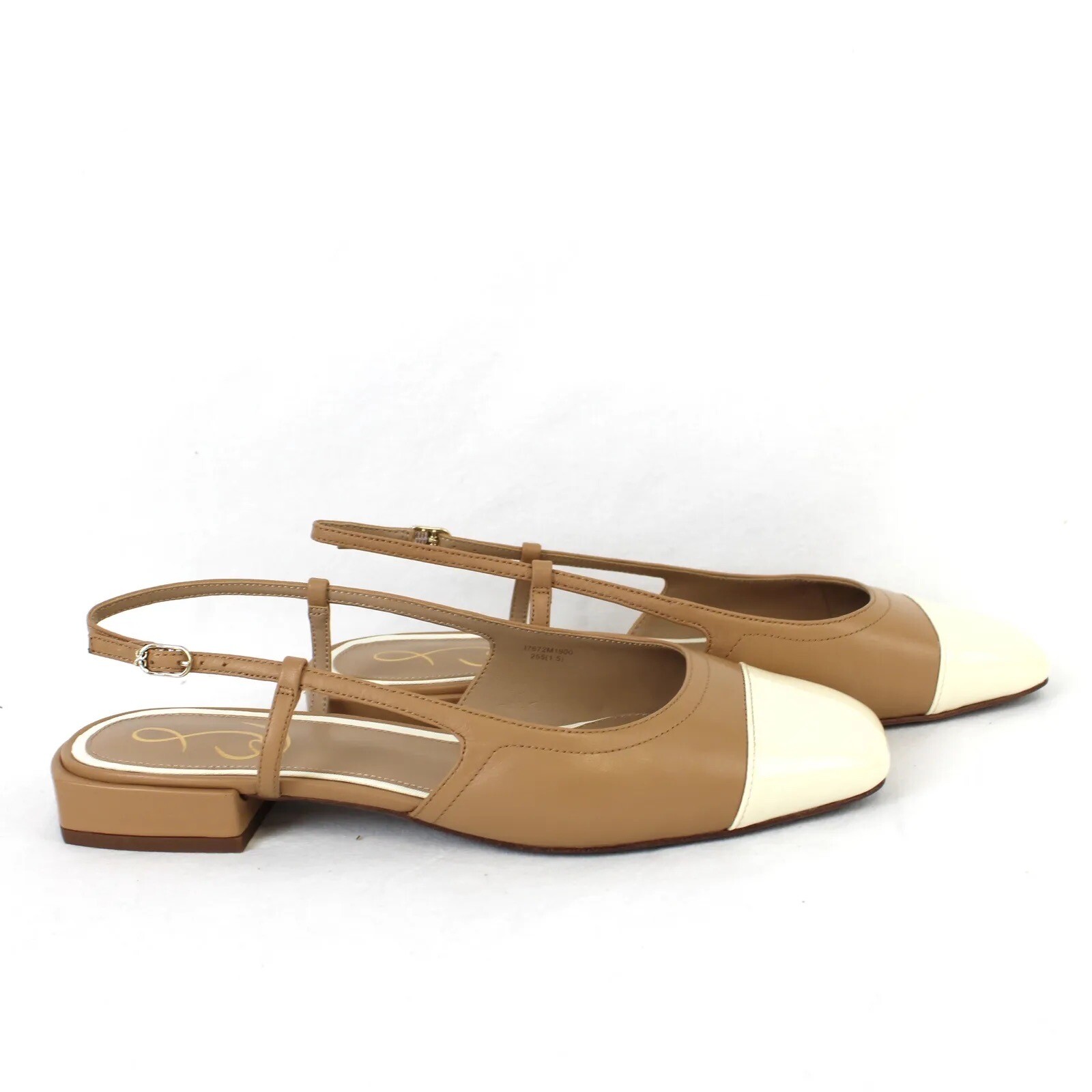 New Sam Edelman Kara Tan/Porcelain White Slingback Flats I7672M1900 US 7 Medium