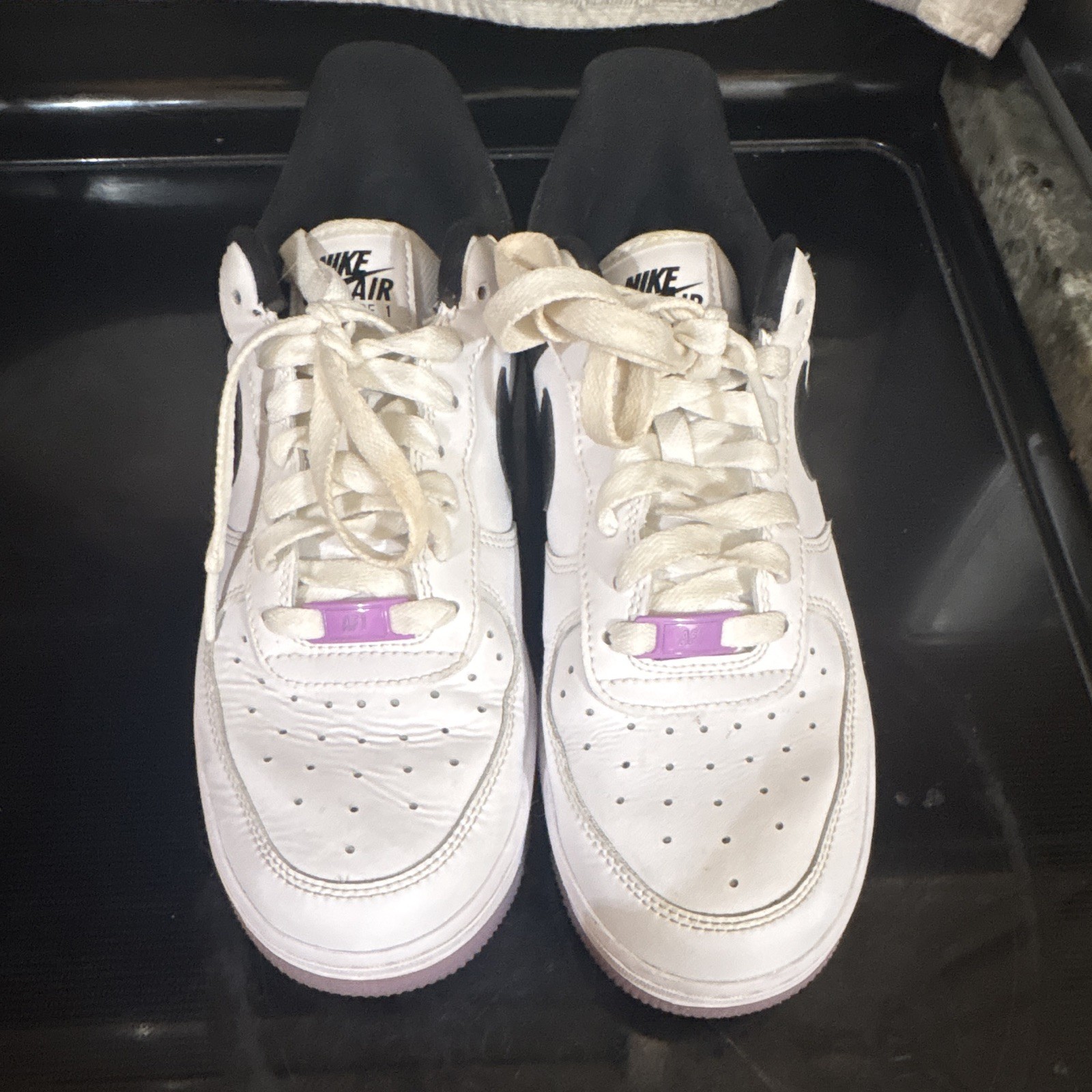 Nike Air Force 1 Low Top Sneakers White/Black Speckled Green Purple