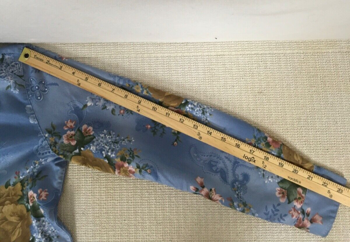 Lemon Grass Top Size M Blue w Pink Brown Flowers Button down Long Sleeves Blouse