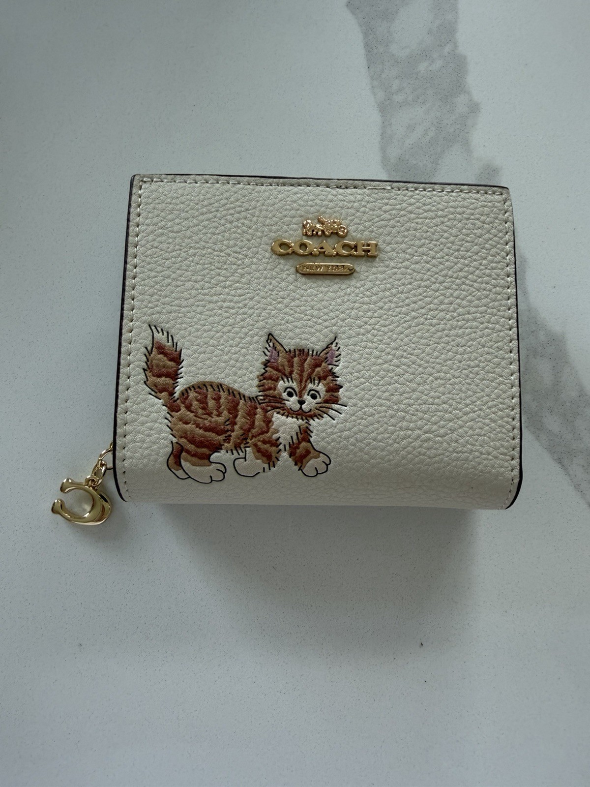 Coach Dancing Kitten Women’s Pebble Leather Snap Wallet – Chalk White