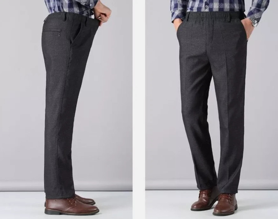 Men’s Elastic Waist Straight Leg Pant Casual Formal Trousers for Middle-Aged Men